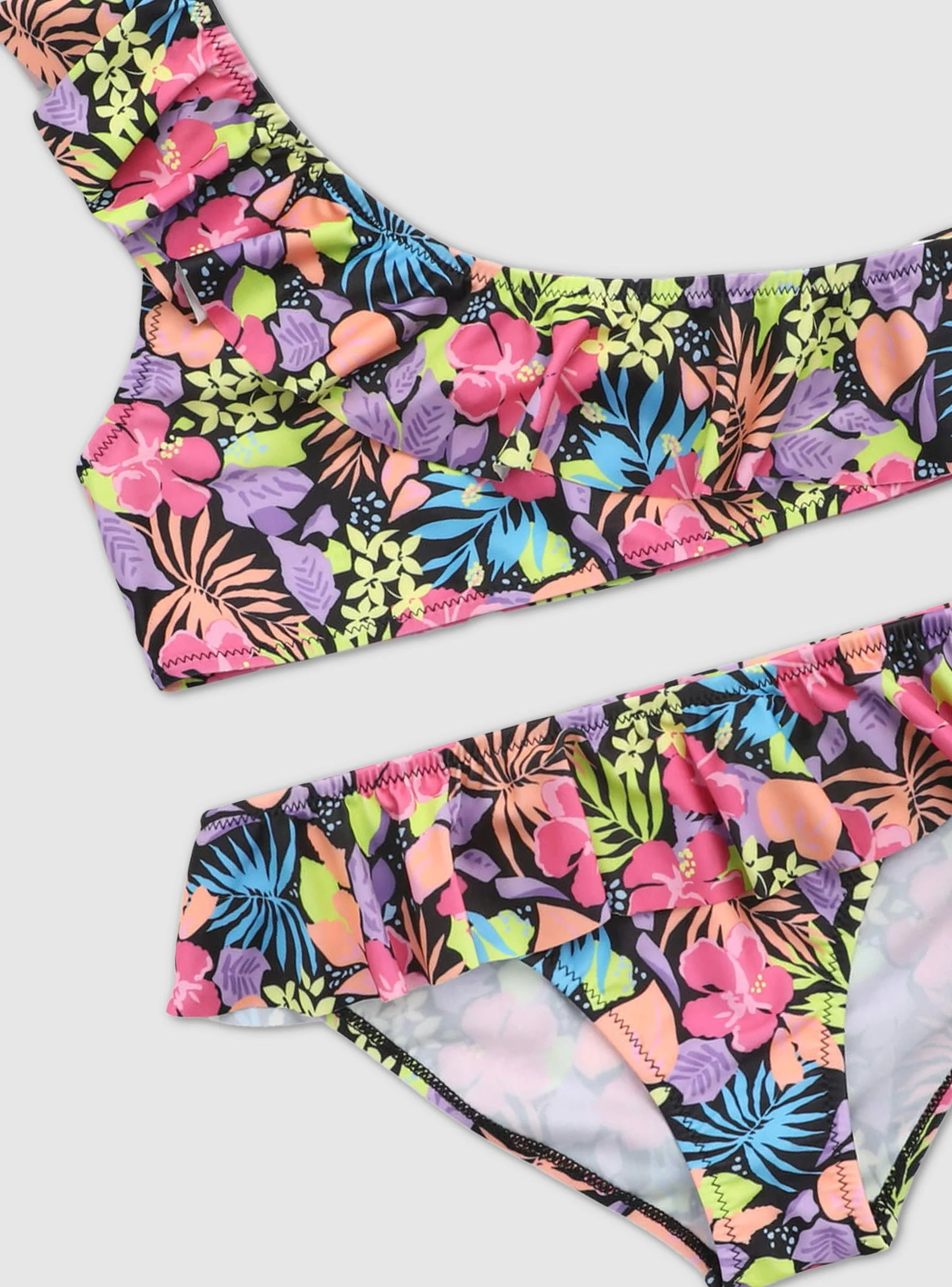 Bikini monospalla a fiori con balza - Image 3