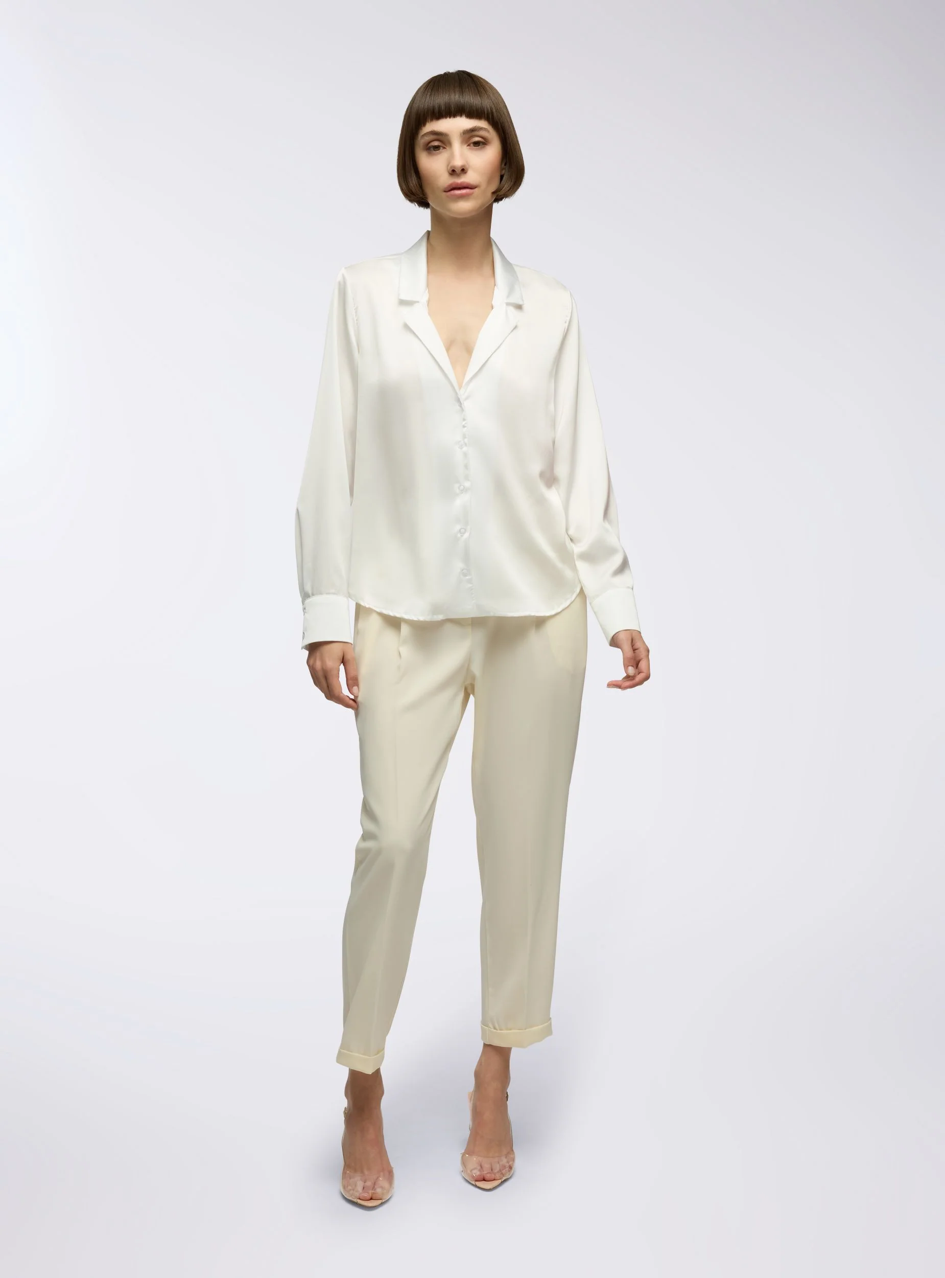 Blusa con revers effetto raso