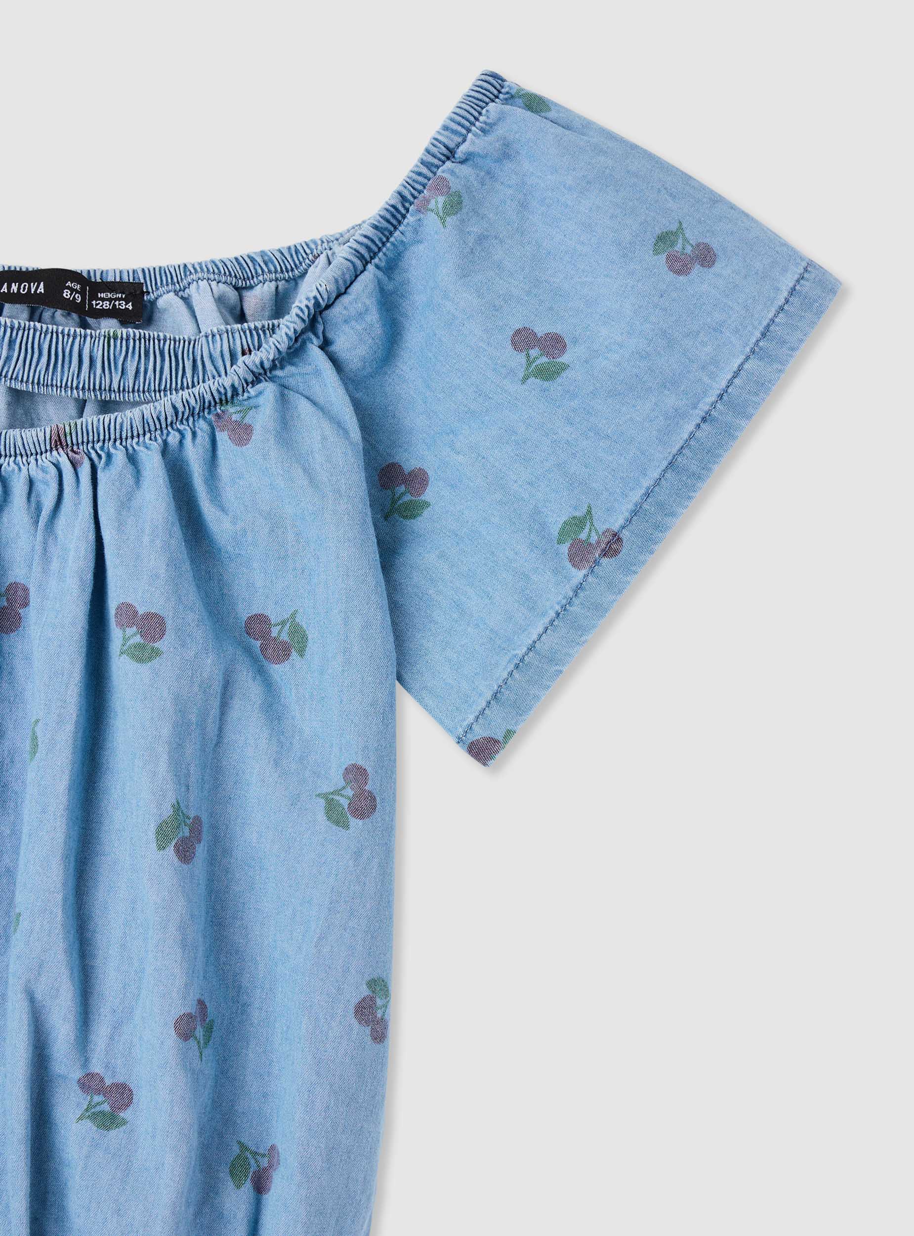 Blusa con stampa ciliegie e scollo elasticizzato - Image 2
