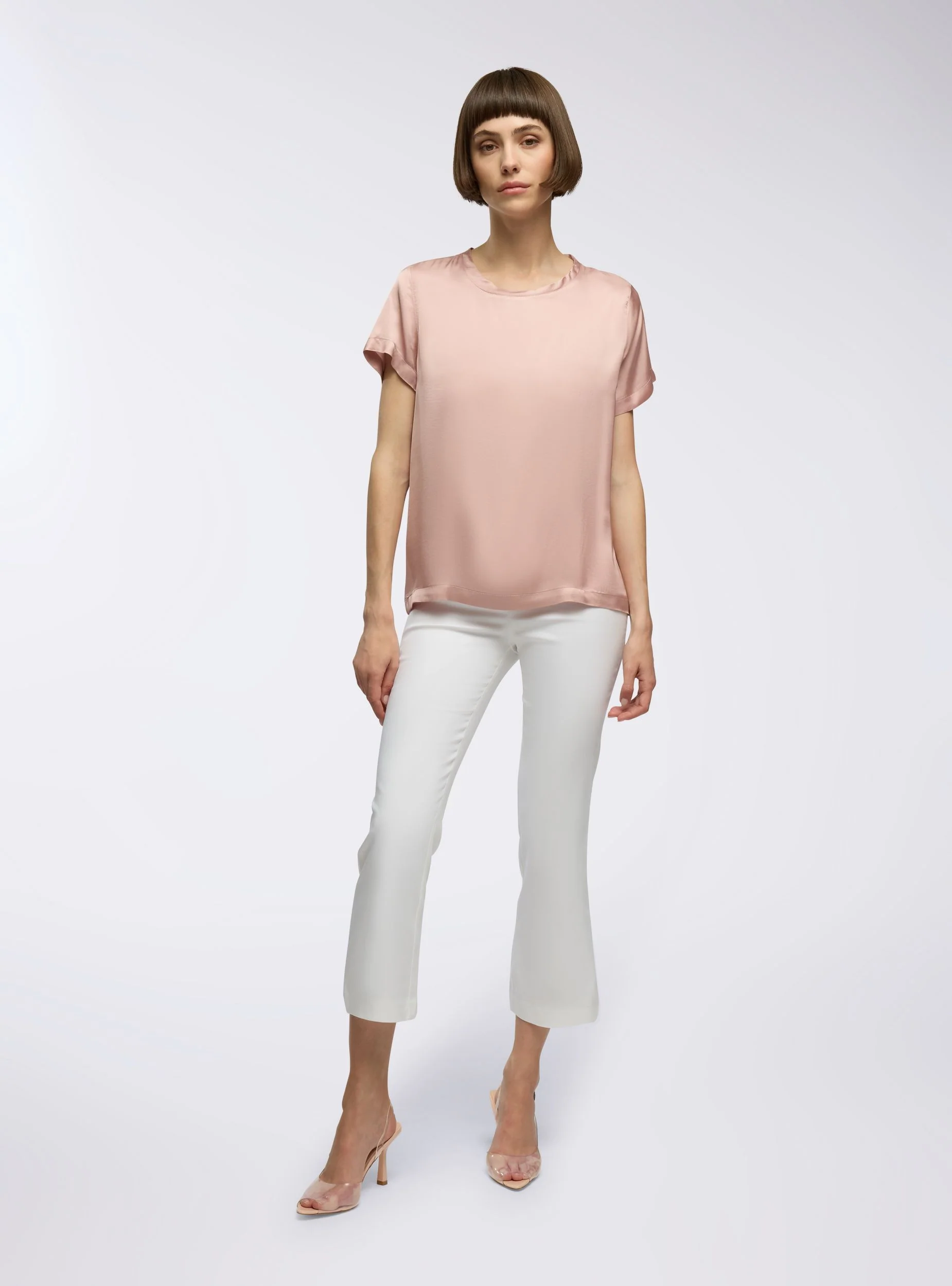 Blusa effetto raso maniche corte - Image 4