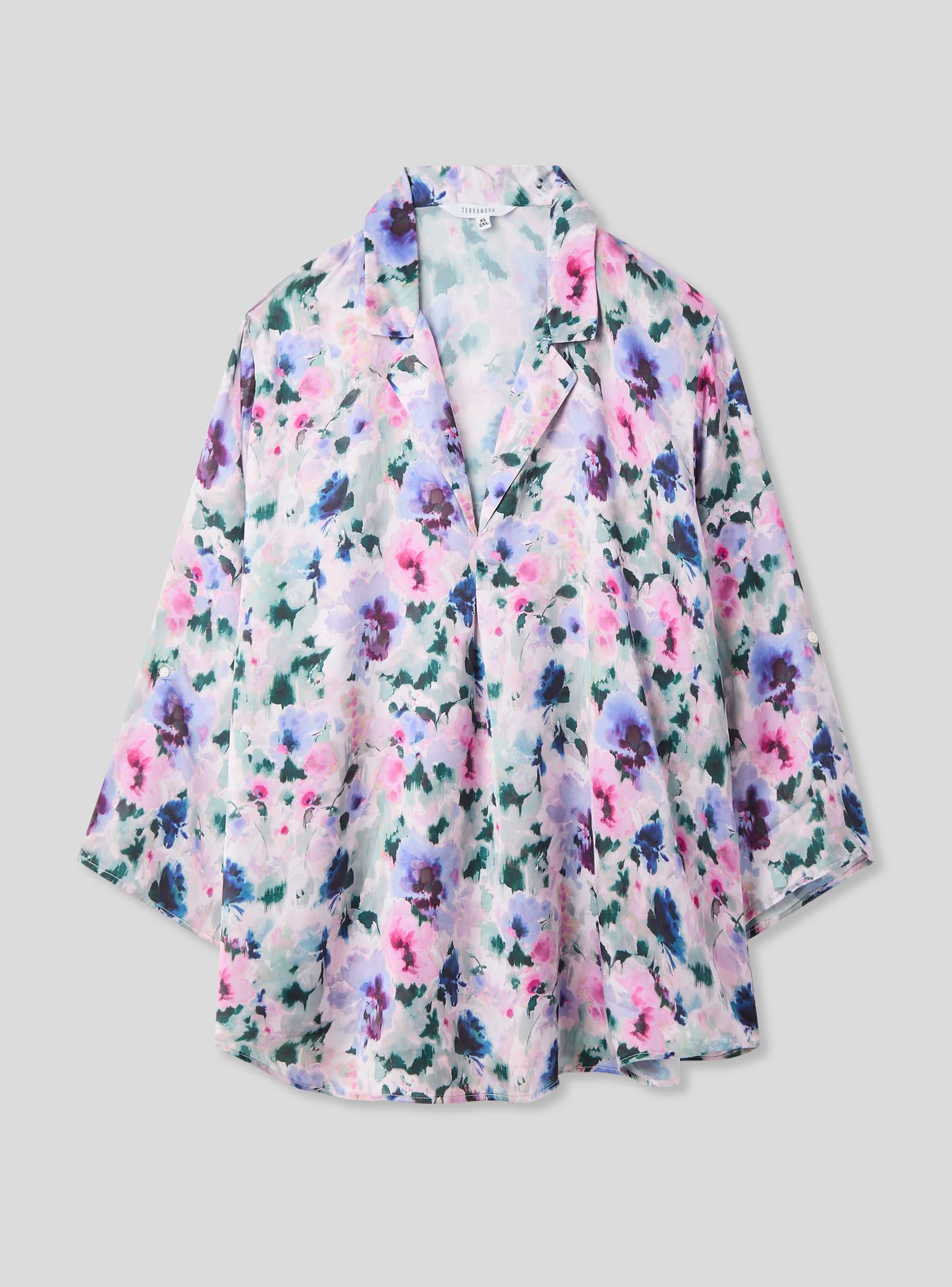 Blusa floreale con scollo a v e revers - Image 7