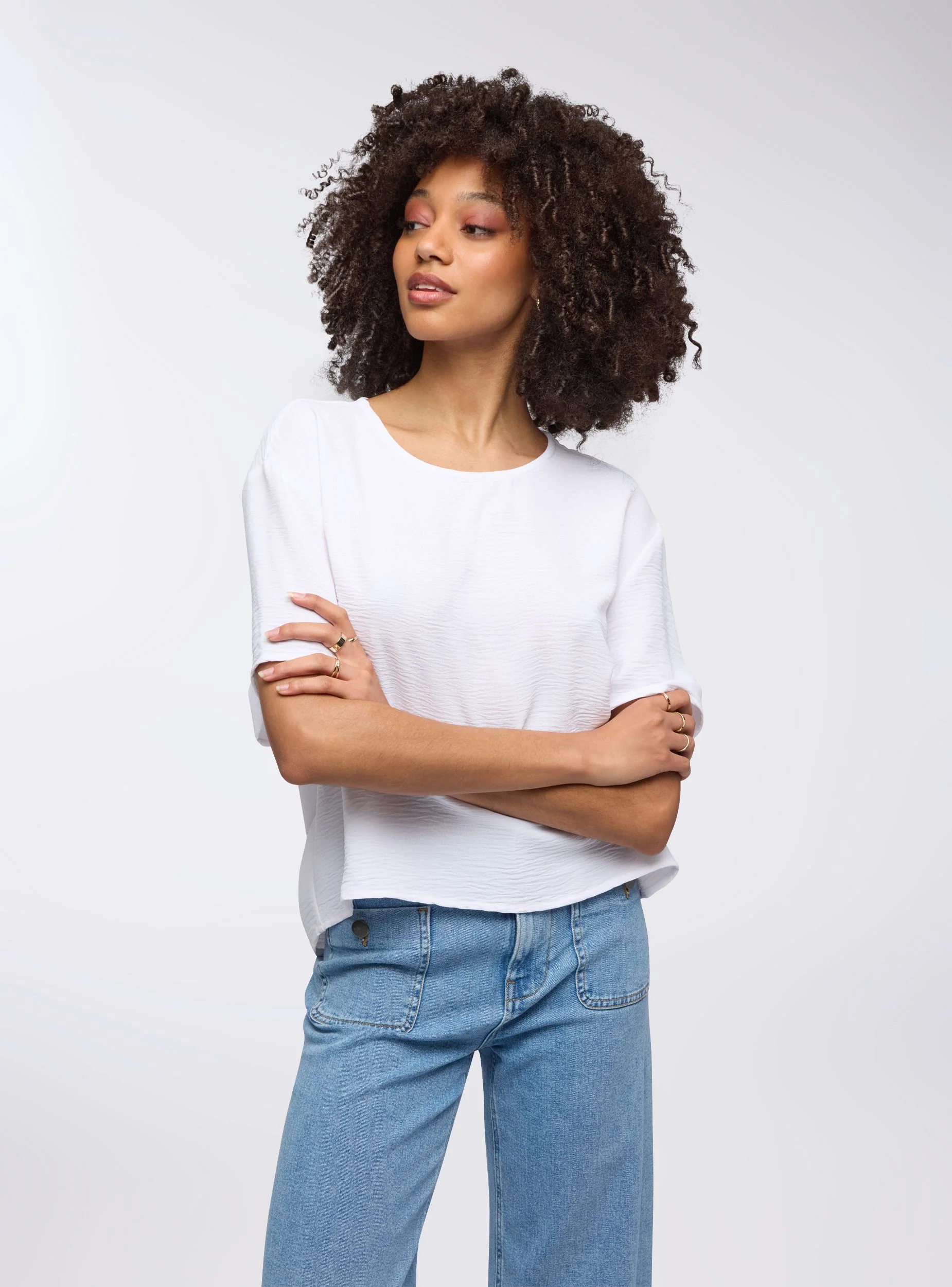 Blusa tinta unita a maniche corte - Image 2