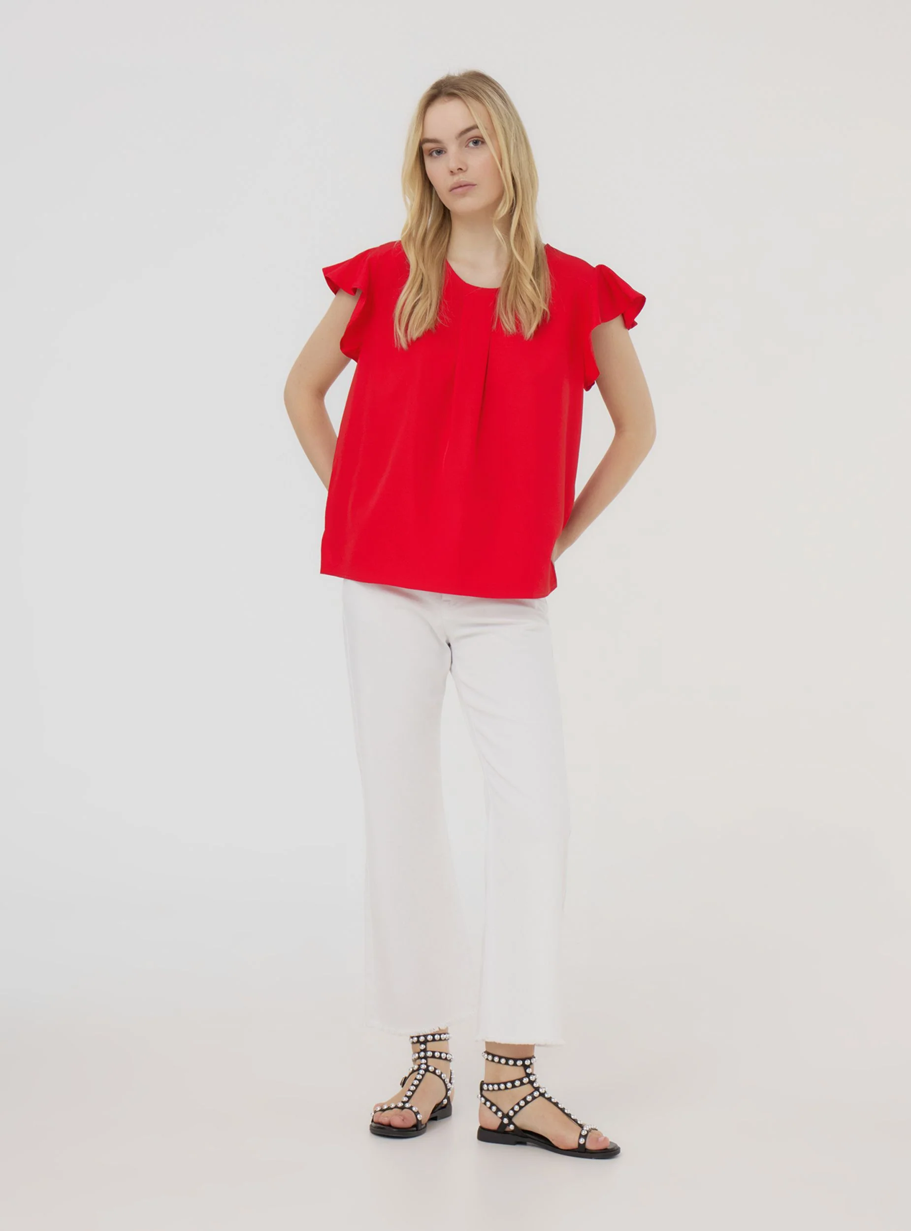 Blusa tinta unita a maniche corte - Image 2