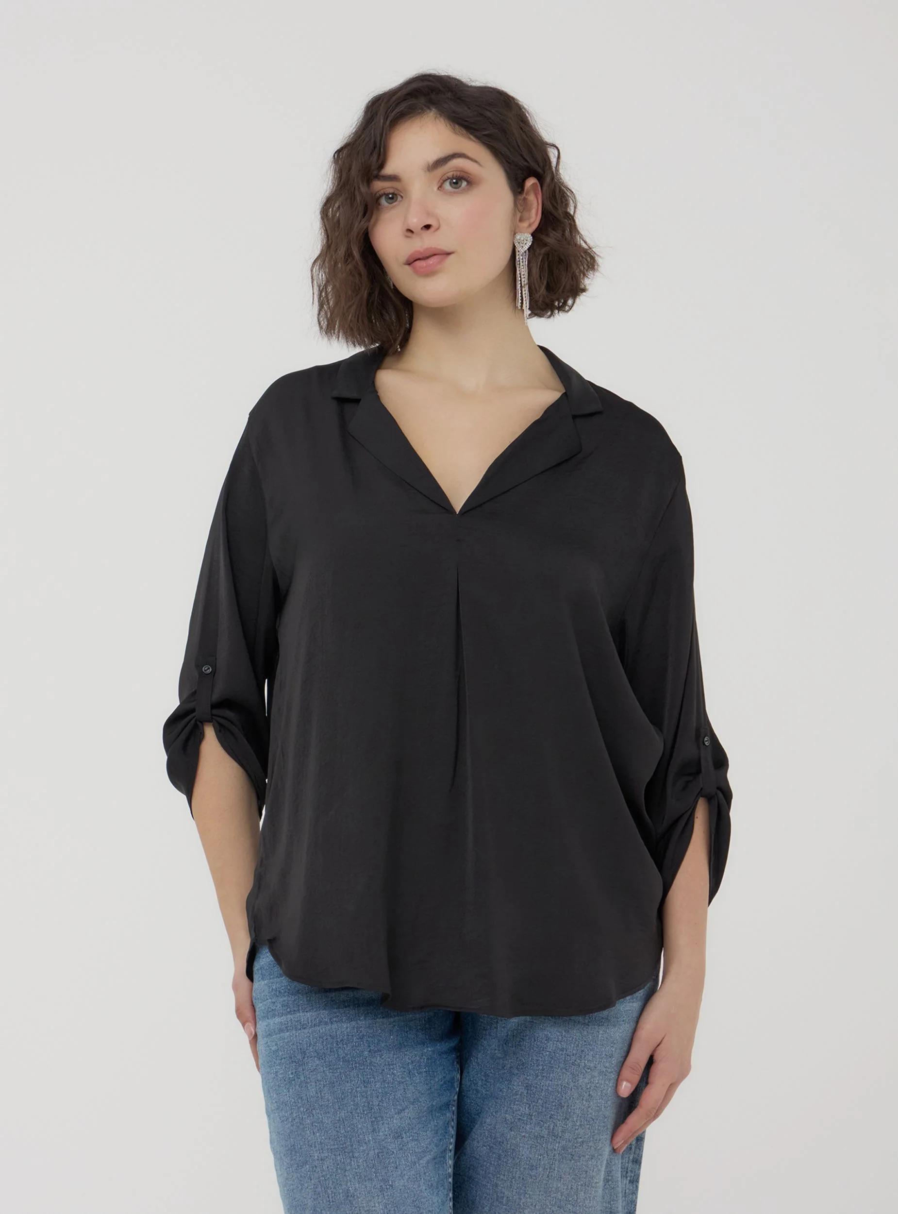 Blusa tinta unita con scollo a v - Image 3