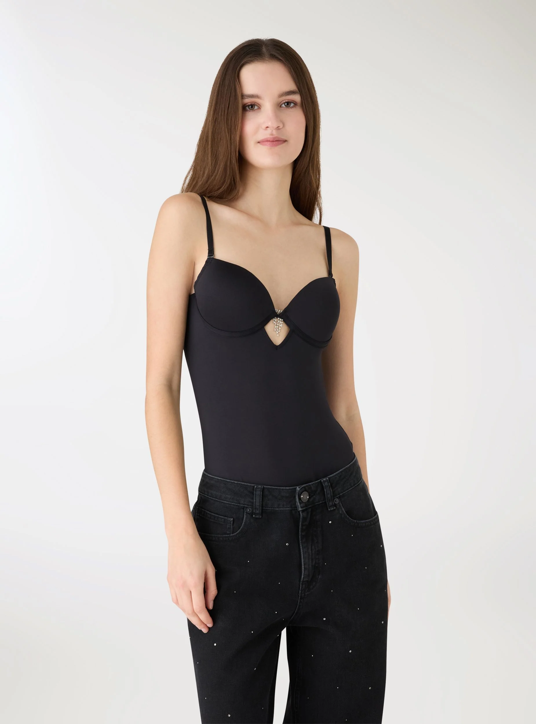 Body con coppe imbottite e frange di strass - Image 2