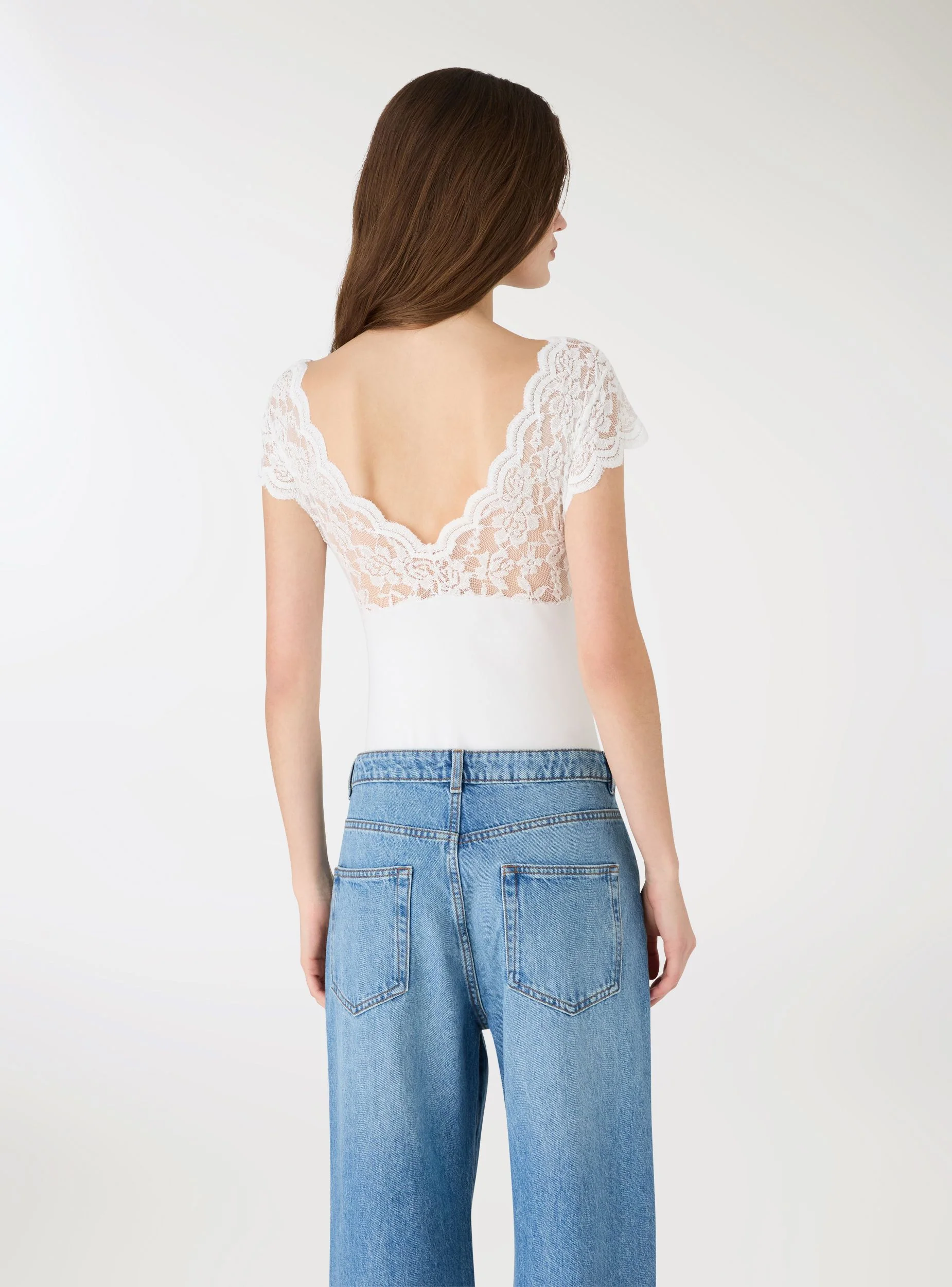 Body con inserto pizzo e scollo a V - Image 4