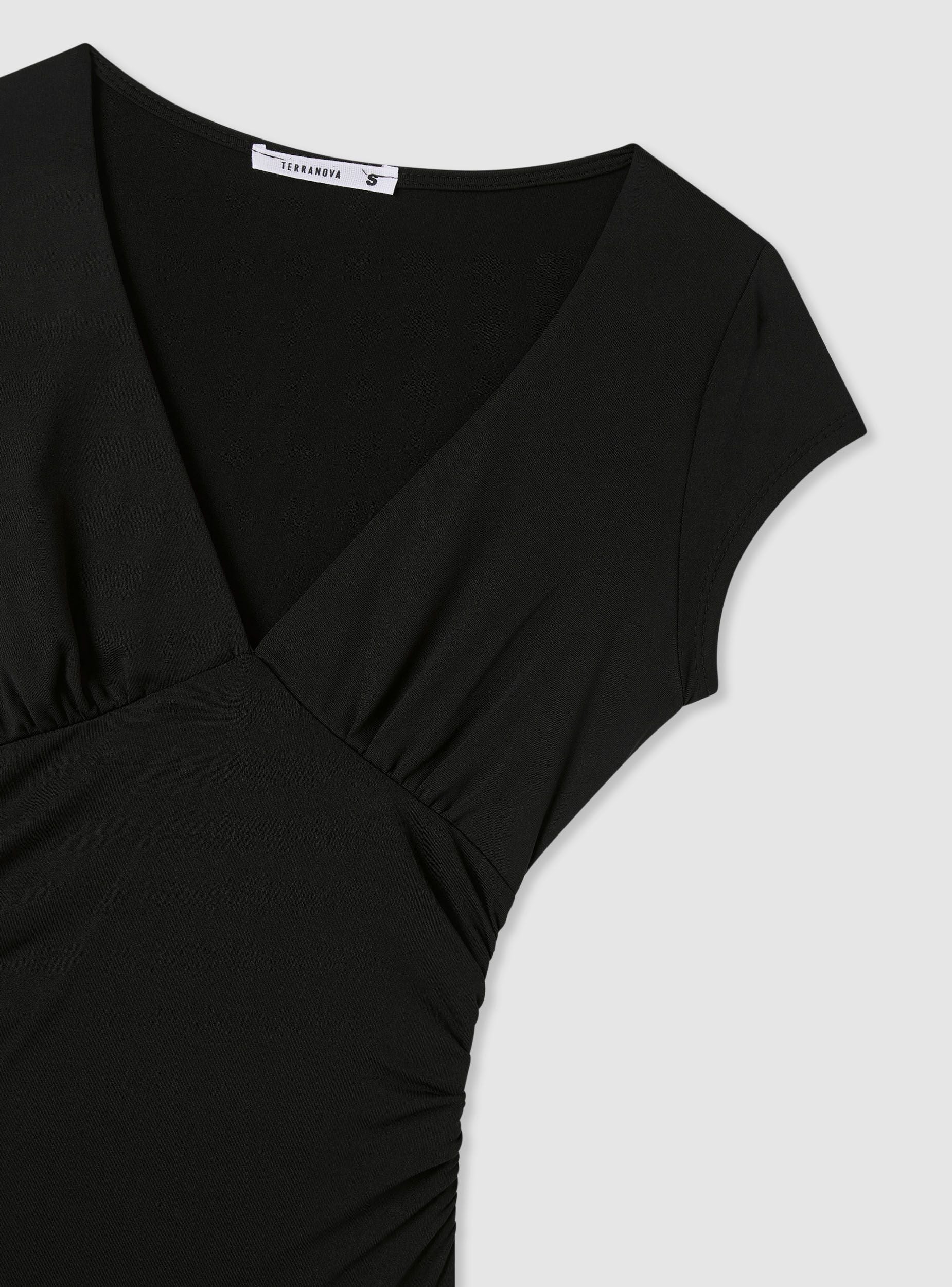 Body con scollo a V e drappeggio tinta unita - Image 7