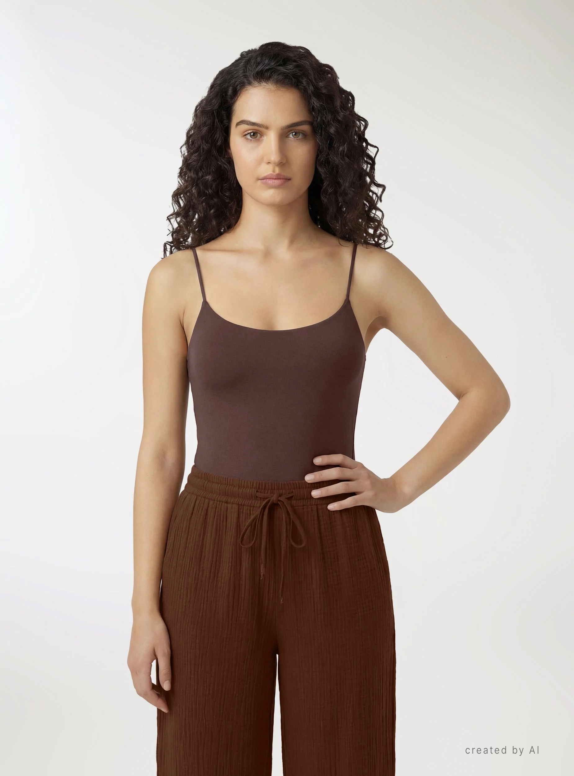 Body con spalline sottili a tinta unita - Image 2
