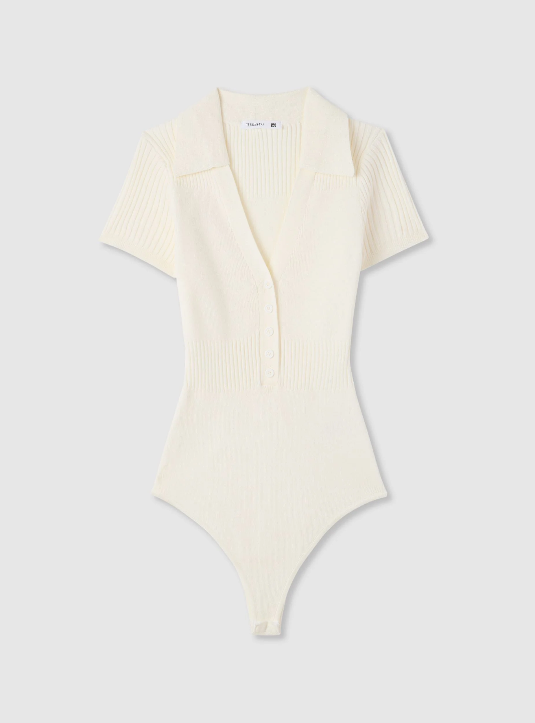 Body in maglia a tinta unita con colletto polo - Image 5