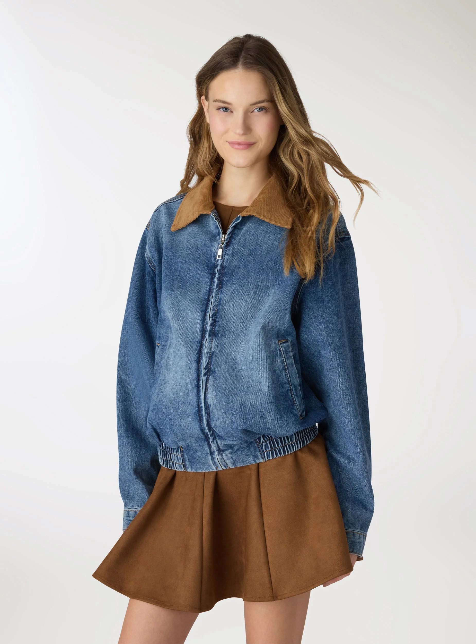 Bomber con collo a contrasto e zip - Image 2