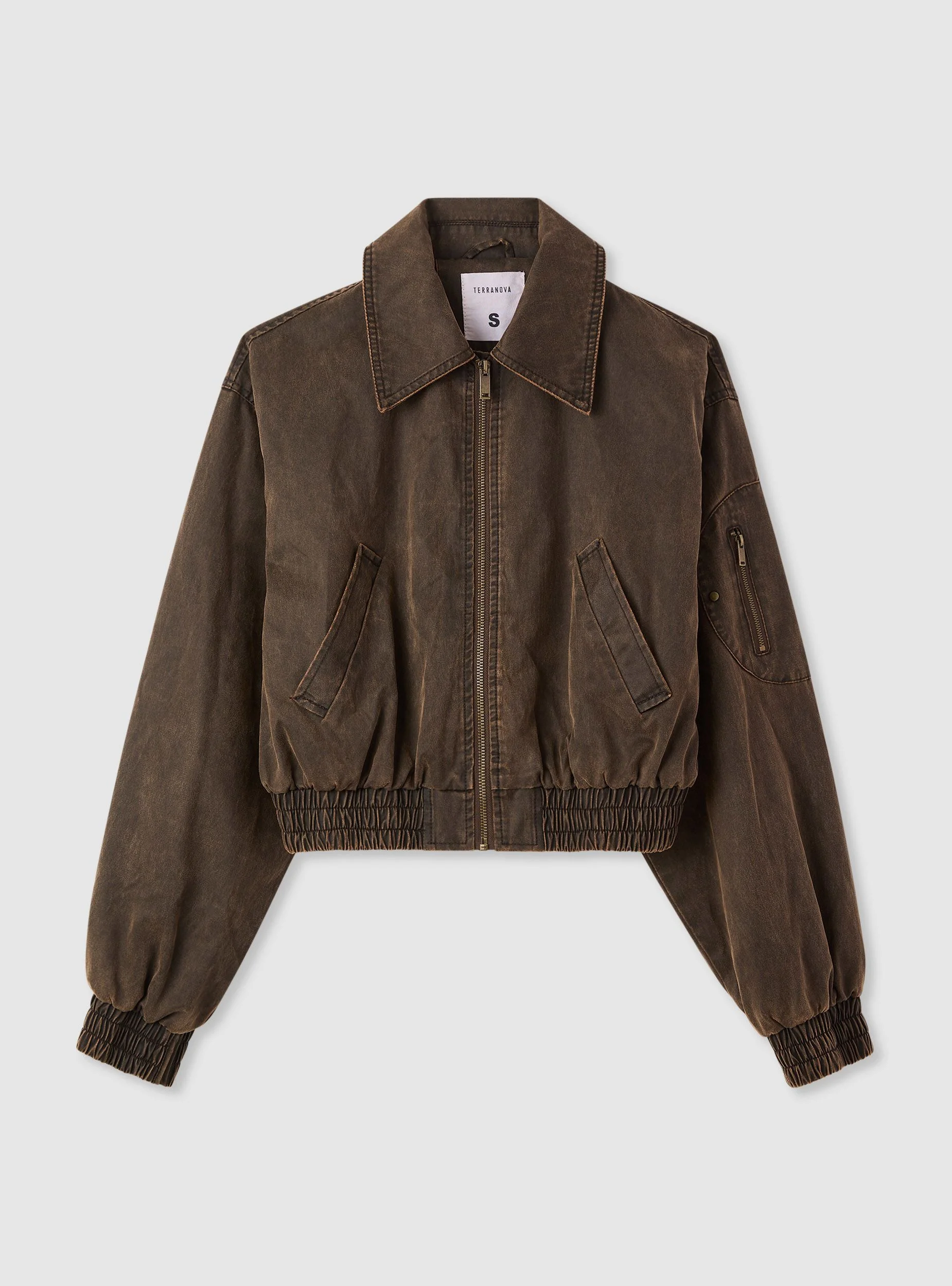 Bomber crop in denim lavato a tinta unita - Image 5