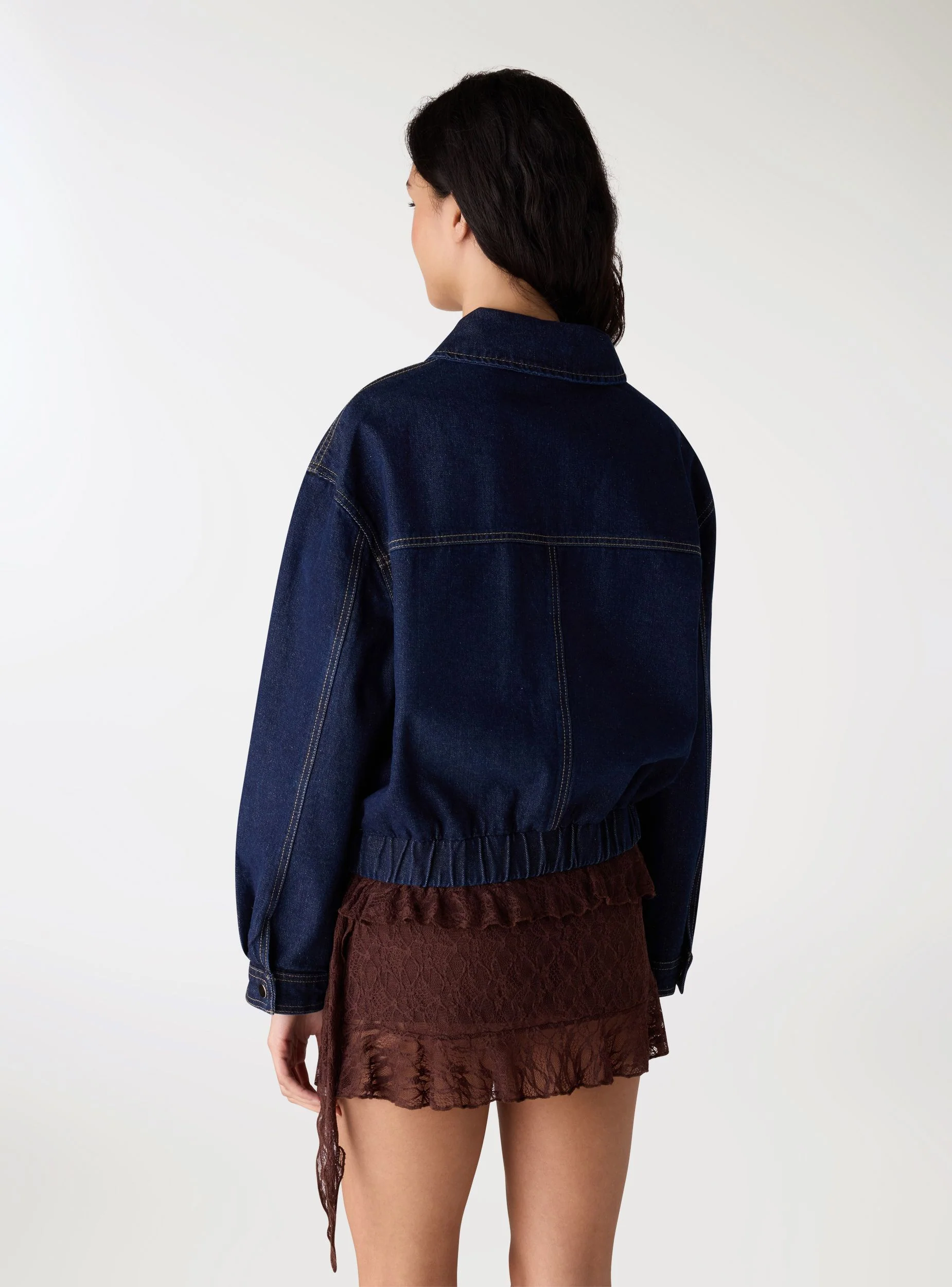 Bomber in denim con zip e tasche - Image 3