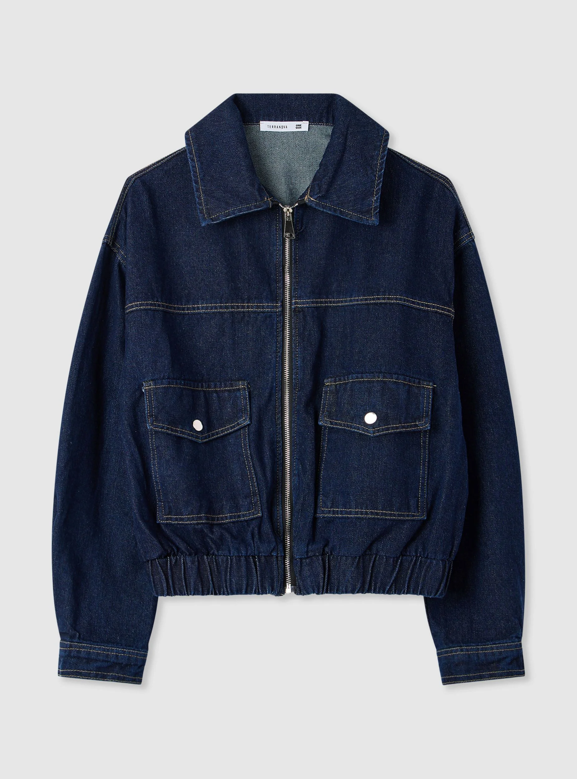 Bomber in denim con zip e tasche - Image 5