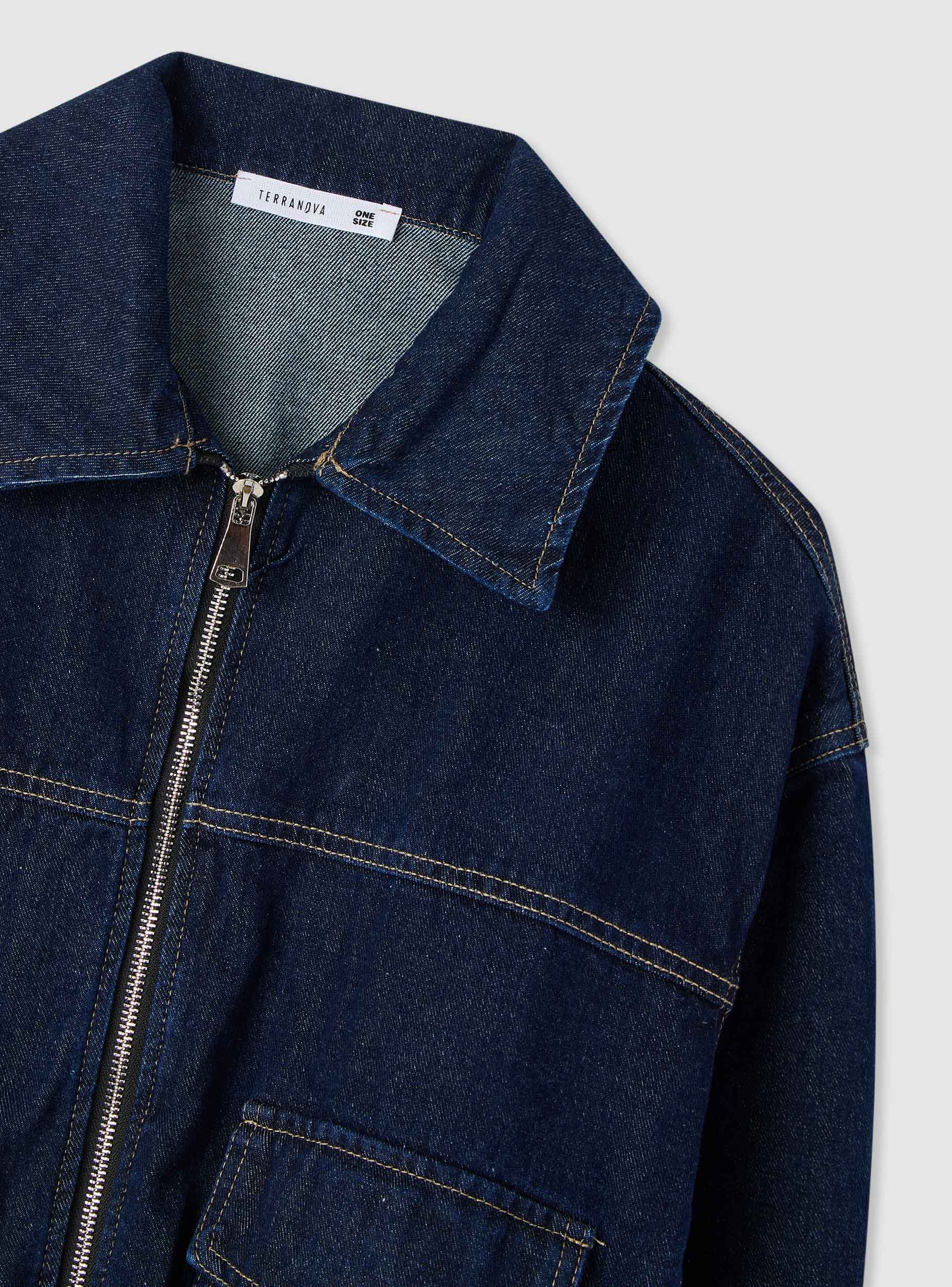 Bomber in denim con zip e tasche - Image 7