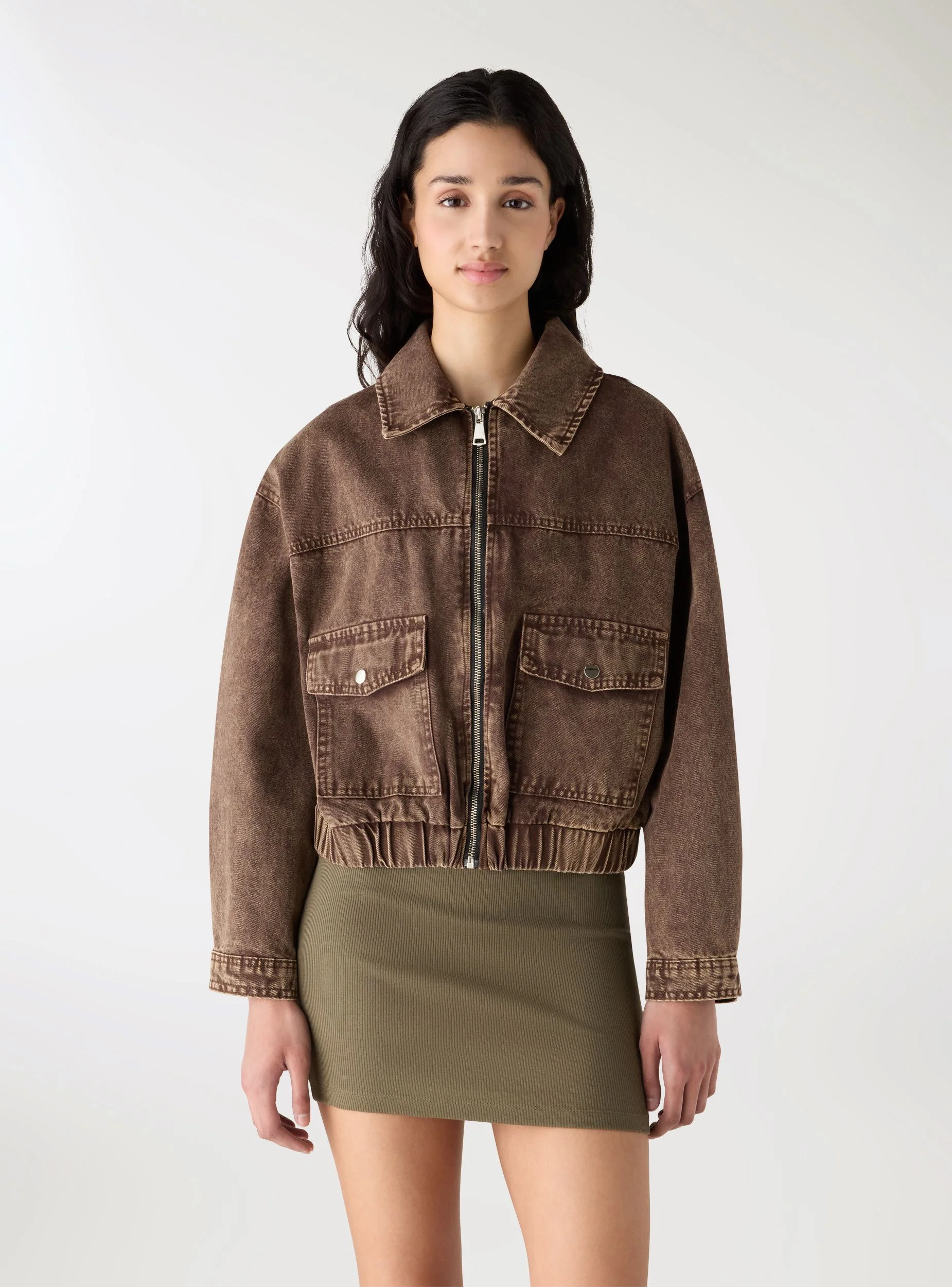 Bomber in denim con zip e tasche - Image 2