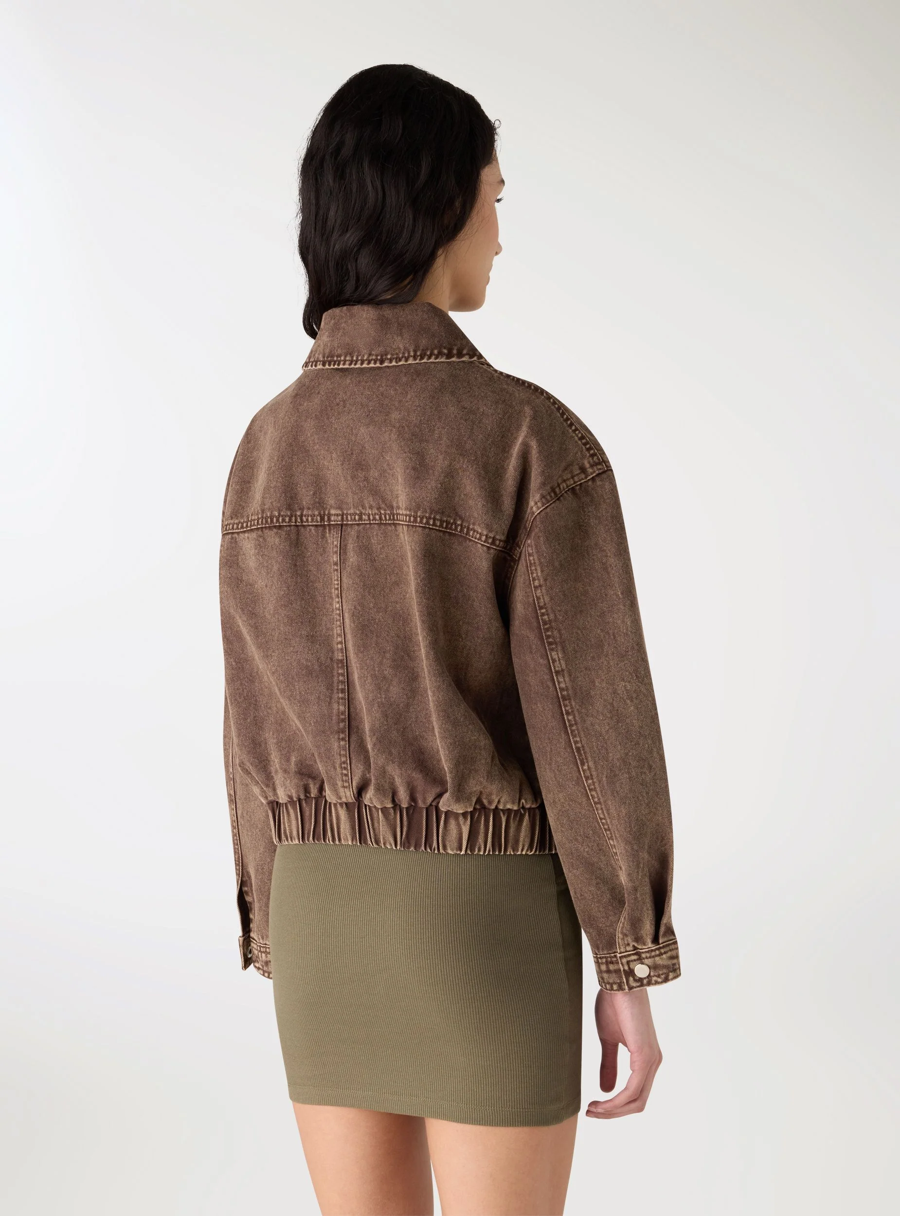 Bomber in denim con zip e tasche - Image 3