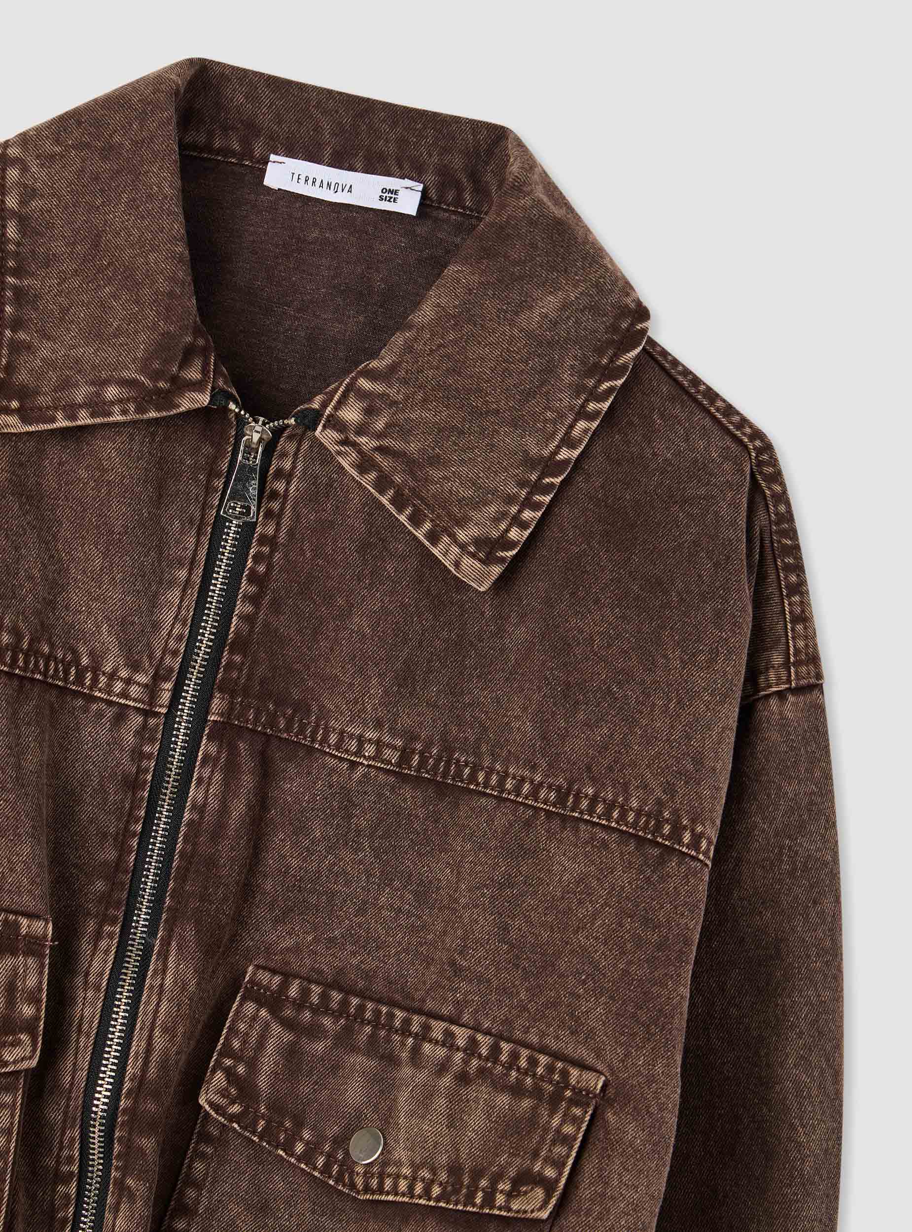 Bomber in denim con zip e tasche - Image 7