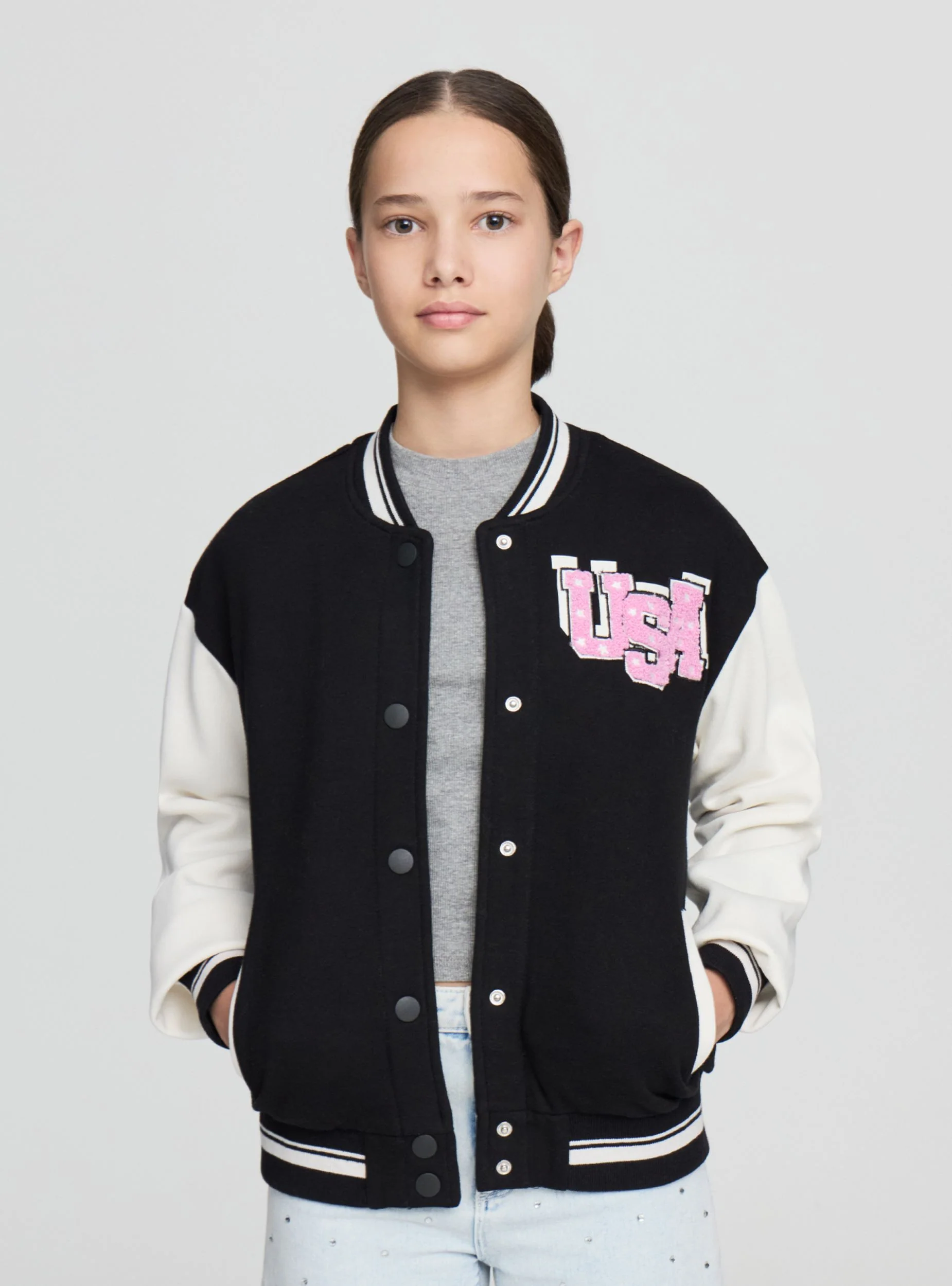 Bomber stile college in felpa - Image 3