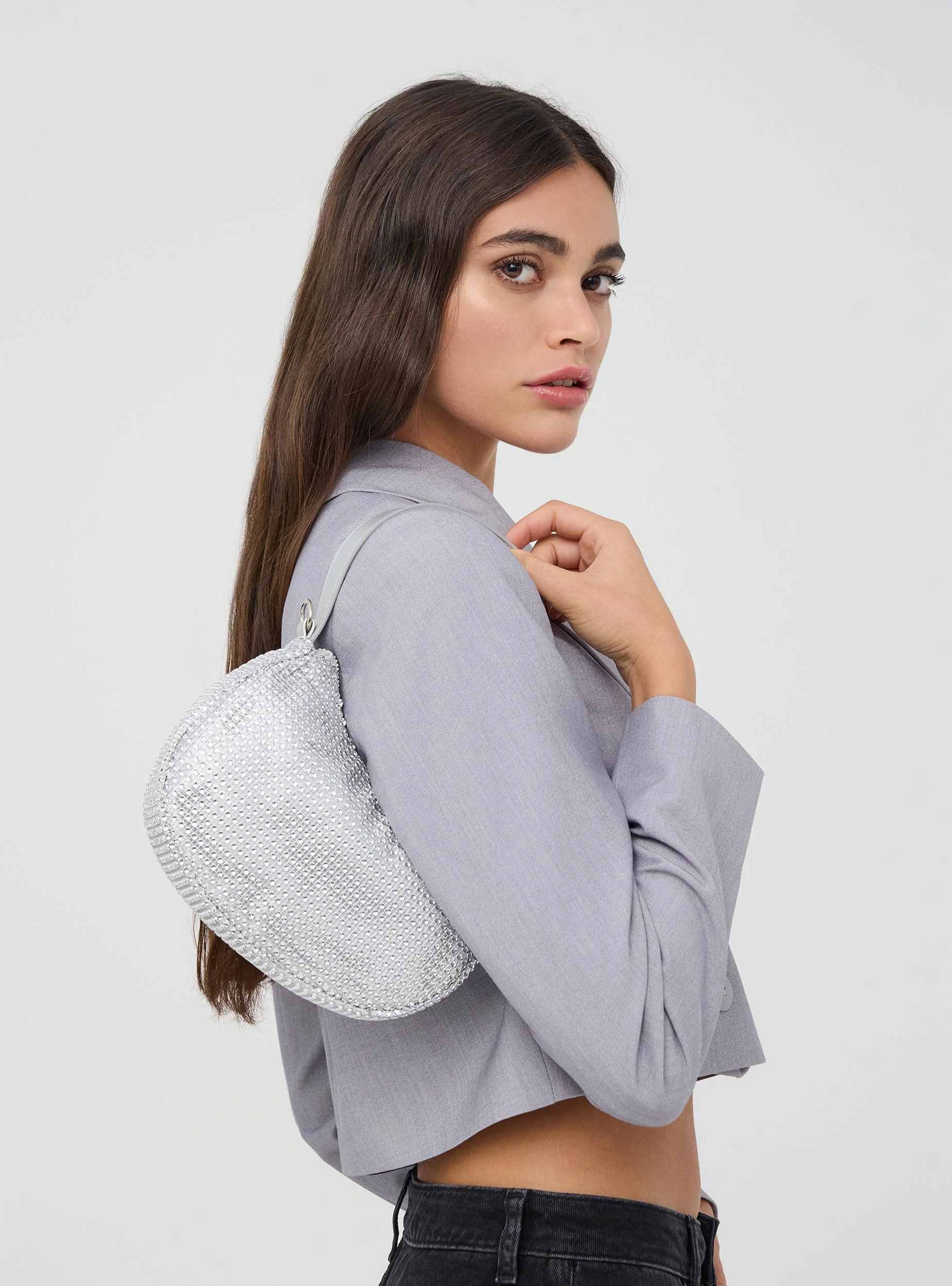 Borsa mezza luna con strass e tracolla - Image 2