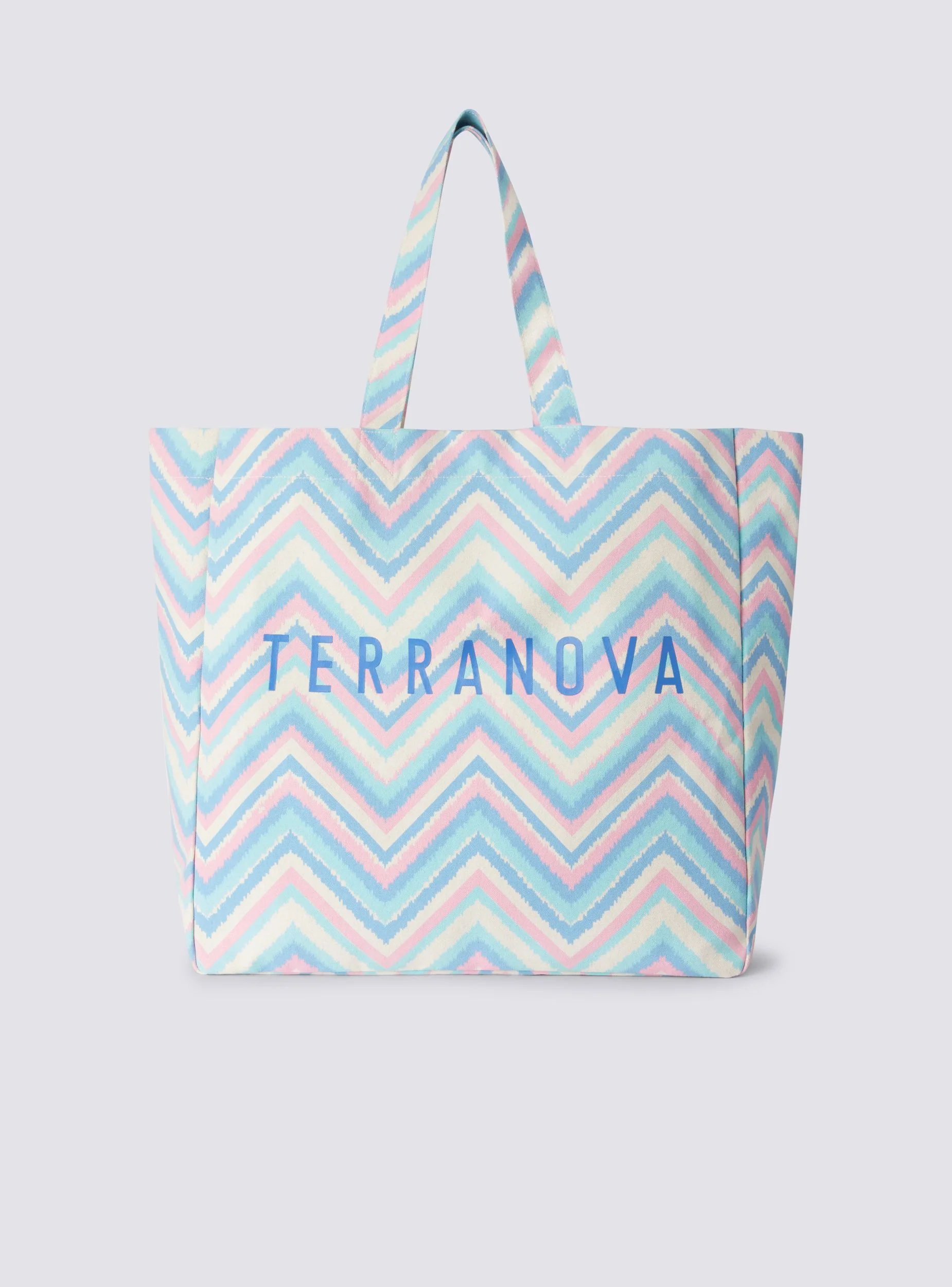 Borsa shopper in tela con logo e motivo chevron - Image 2