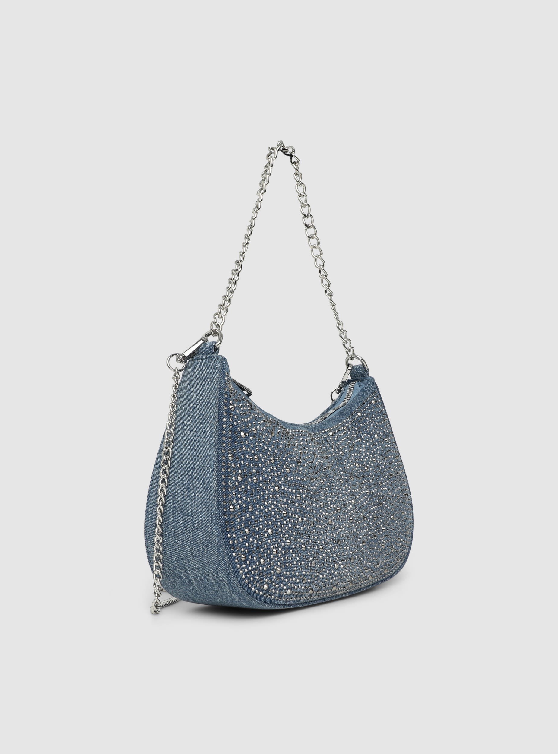 Borsa tracolla mezzaluna denim e strass - Image 2