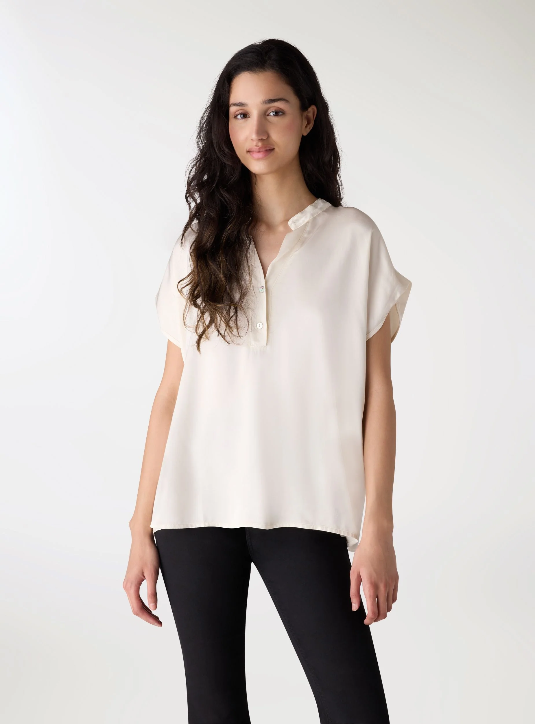 Camicia a maniche corte con collo alla coreana satin - Image 2