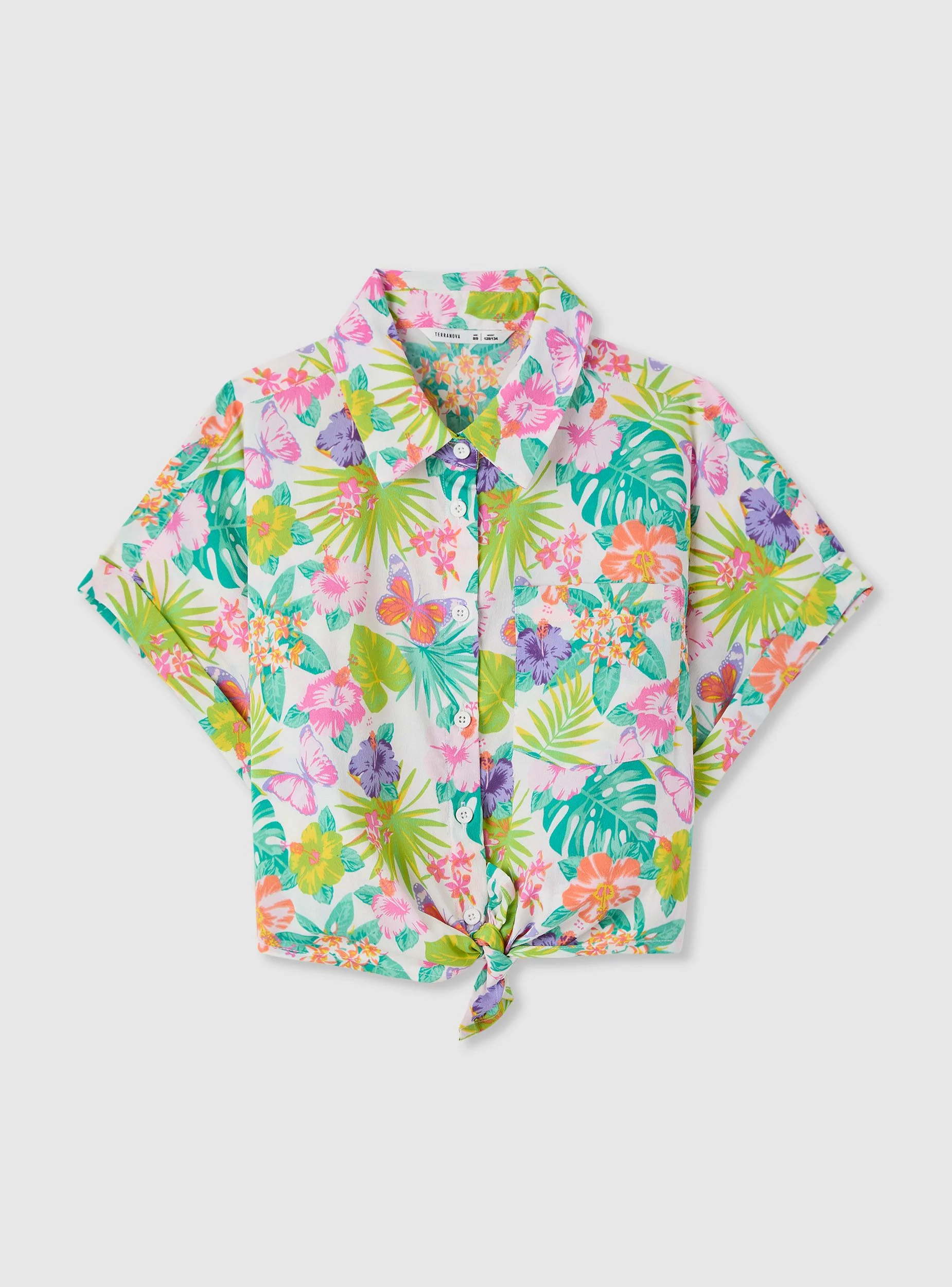 Camicia a maniche corte con nodo e stampa floreale - Image 5