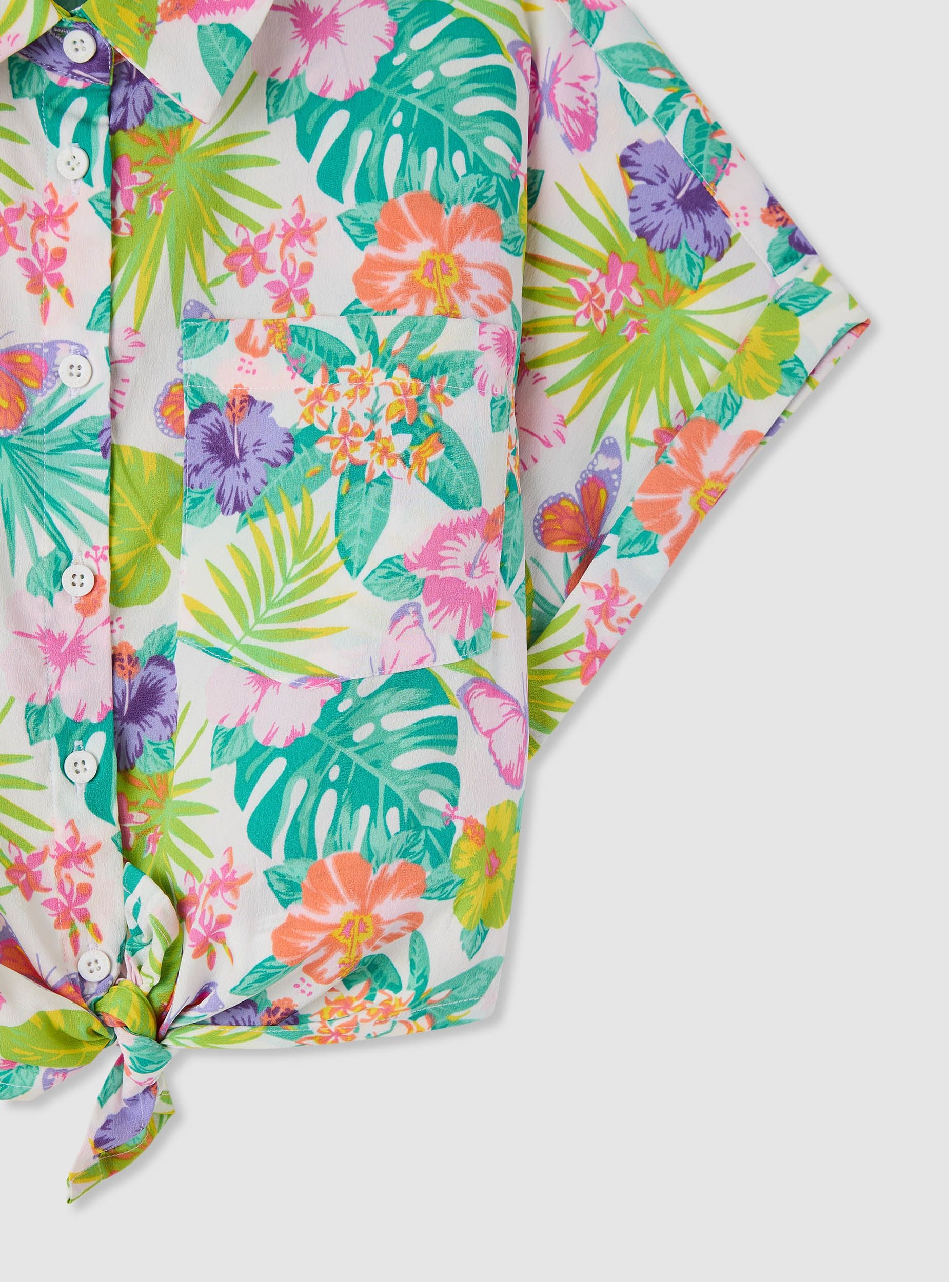 Camicia a maniche corte con nodo e stampa floreale - Image 7