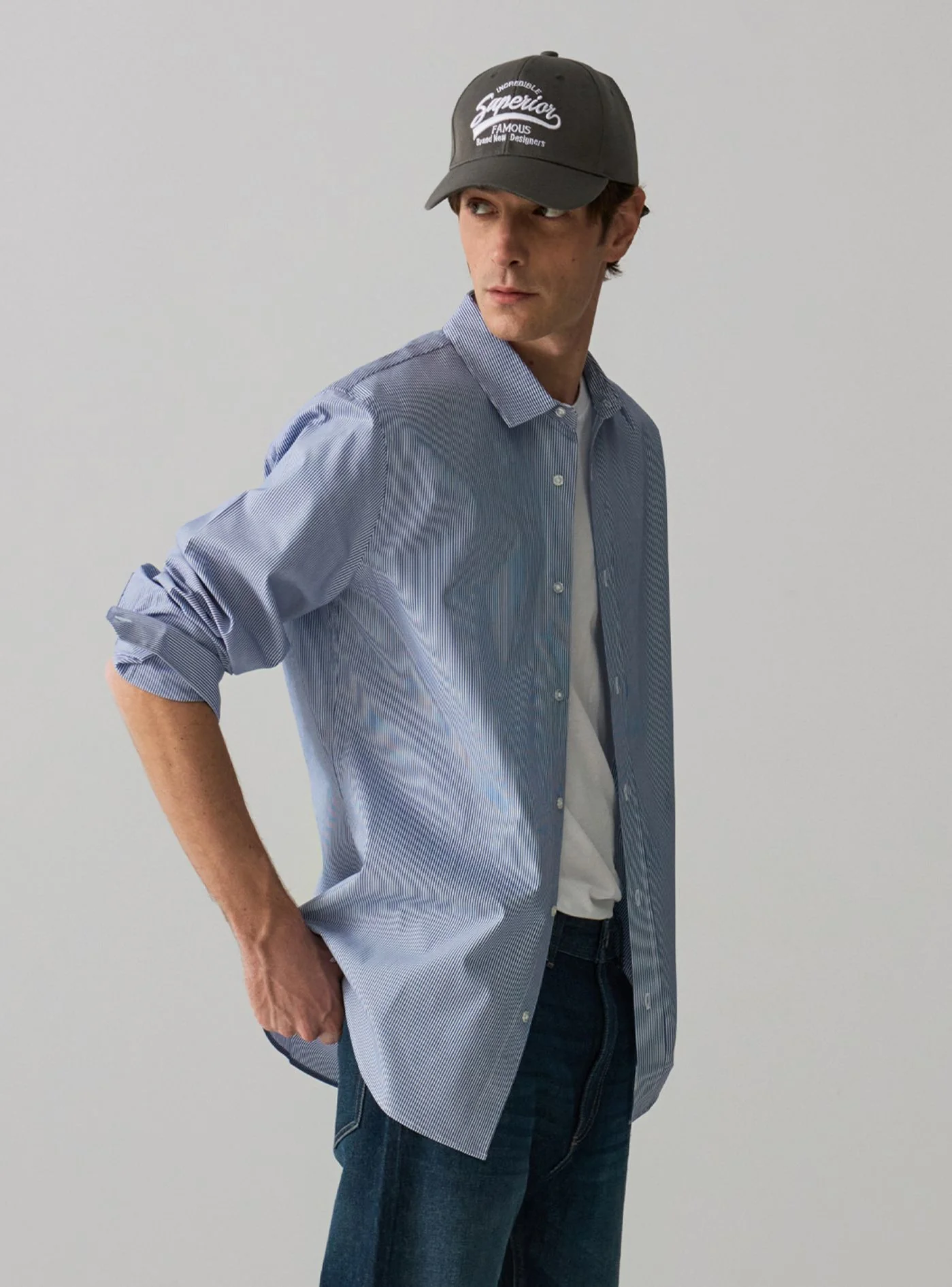 Camicia a righe in popeline stretch - Image 7