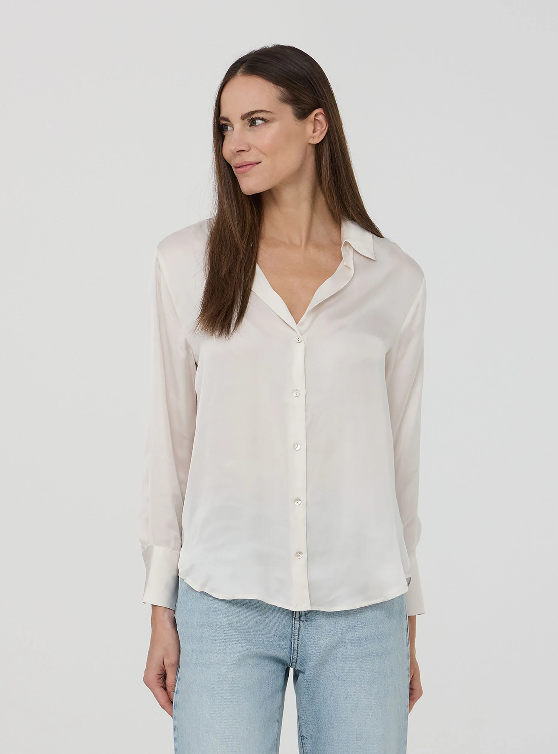 Camicia ampia effetto raso tinta unita - Image 3
