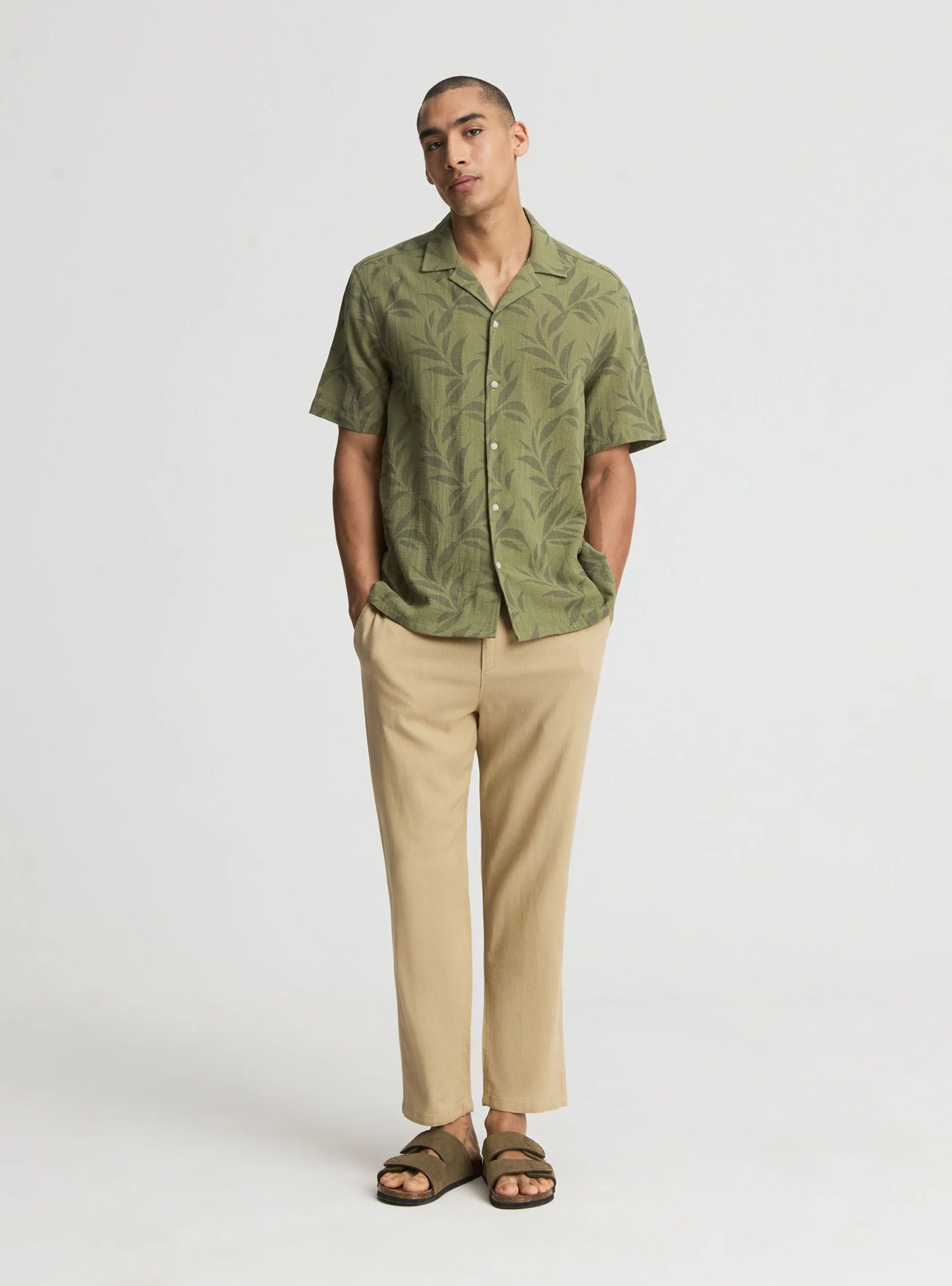 Camicia bowling con stampa palme