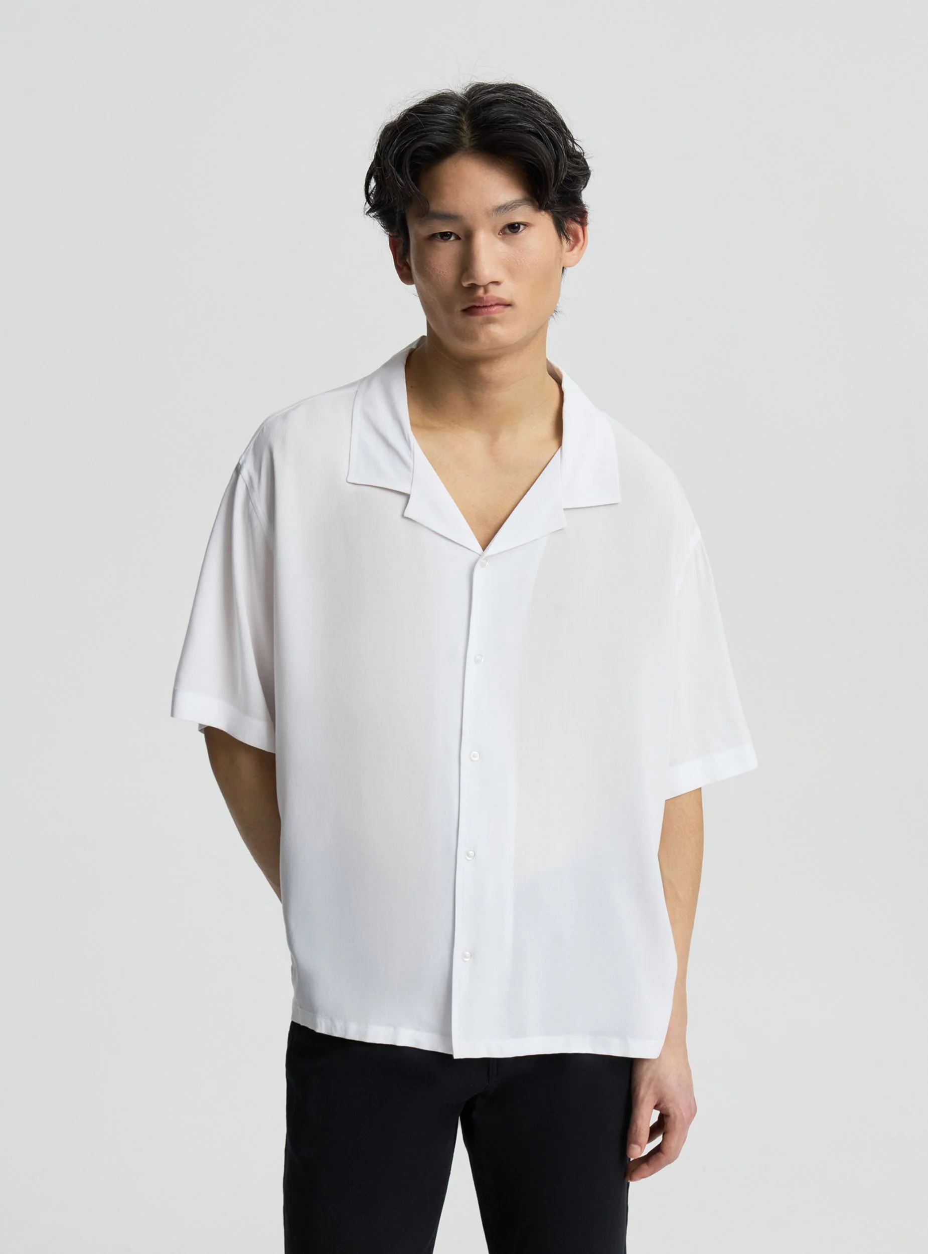 Camicia bowling crop tinta unita - Image 2