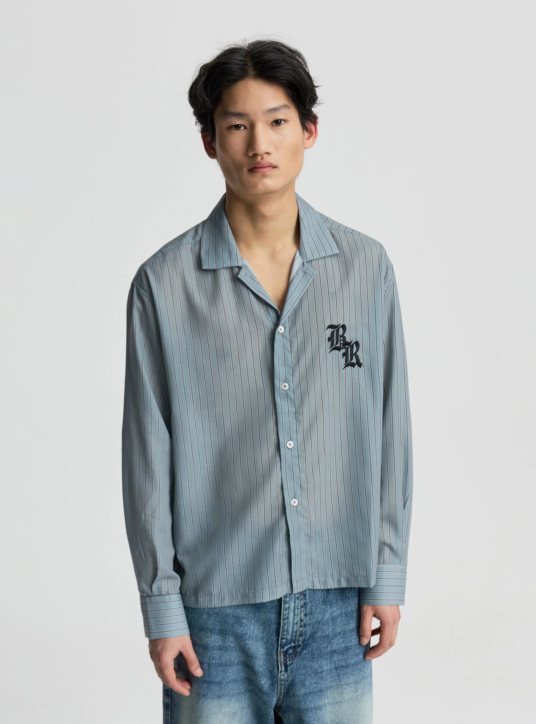 Camicia boxy a righe con ricamo
