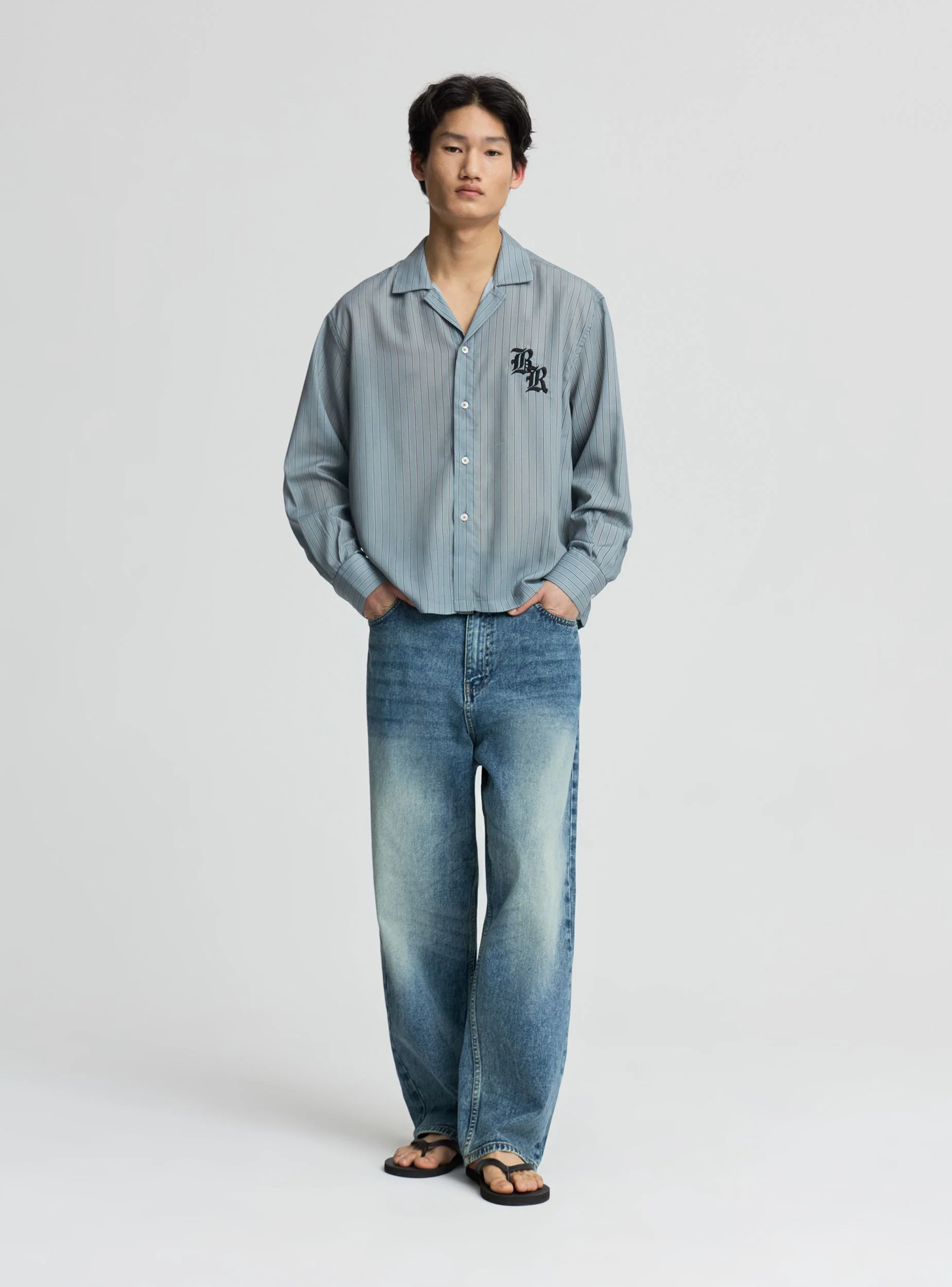 Camicia boxy a righe con ricamo - Image 4