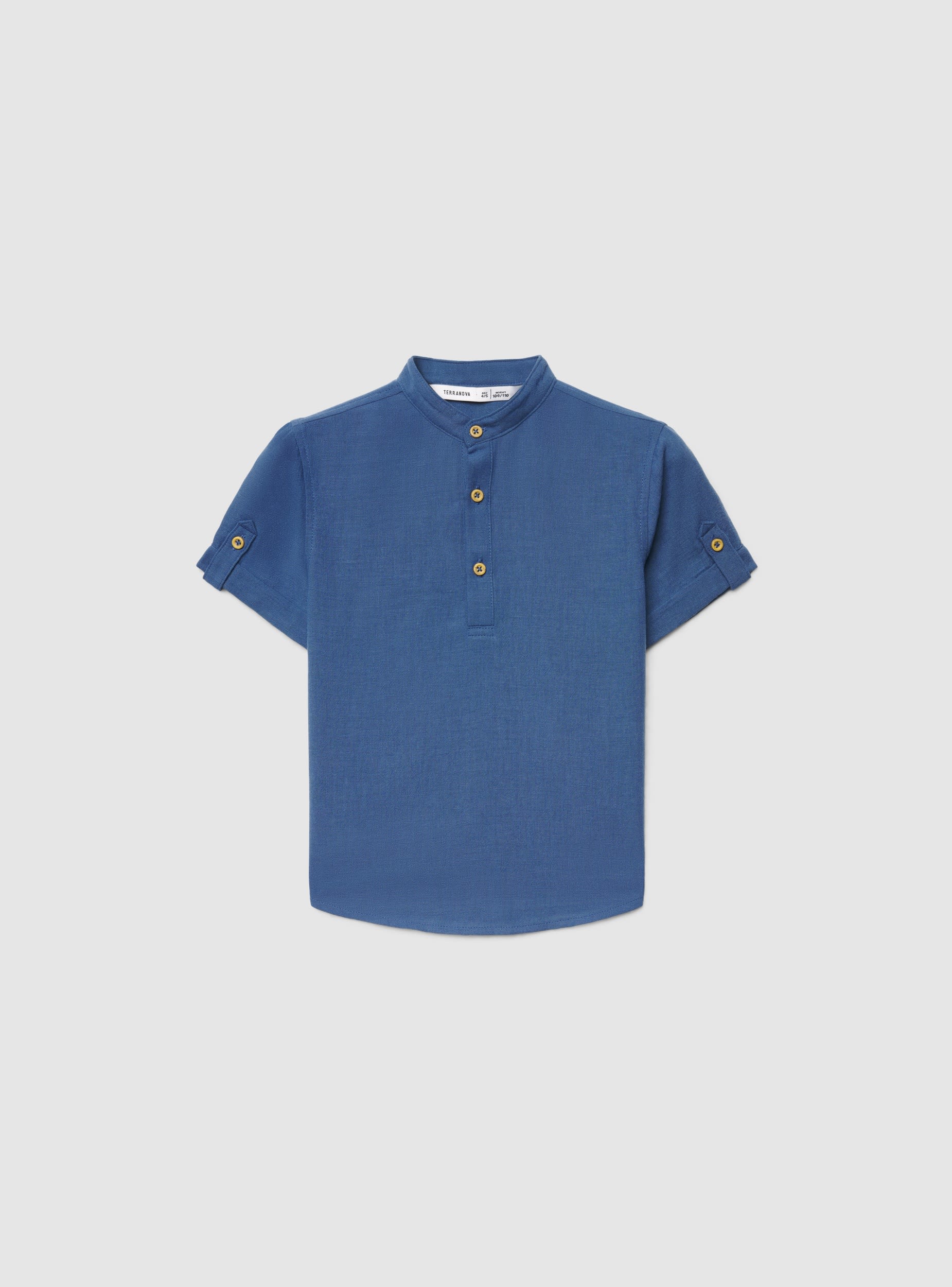 Camicia collo coreana effetto lino