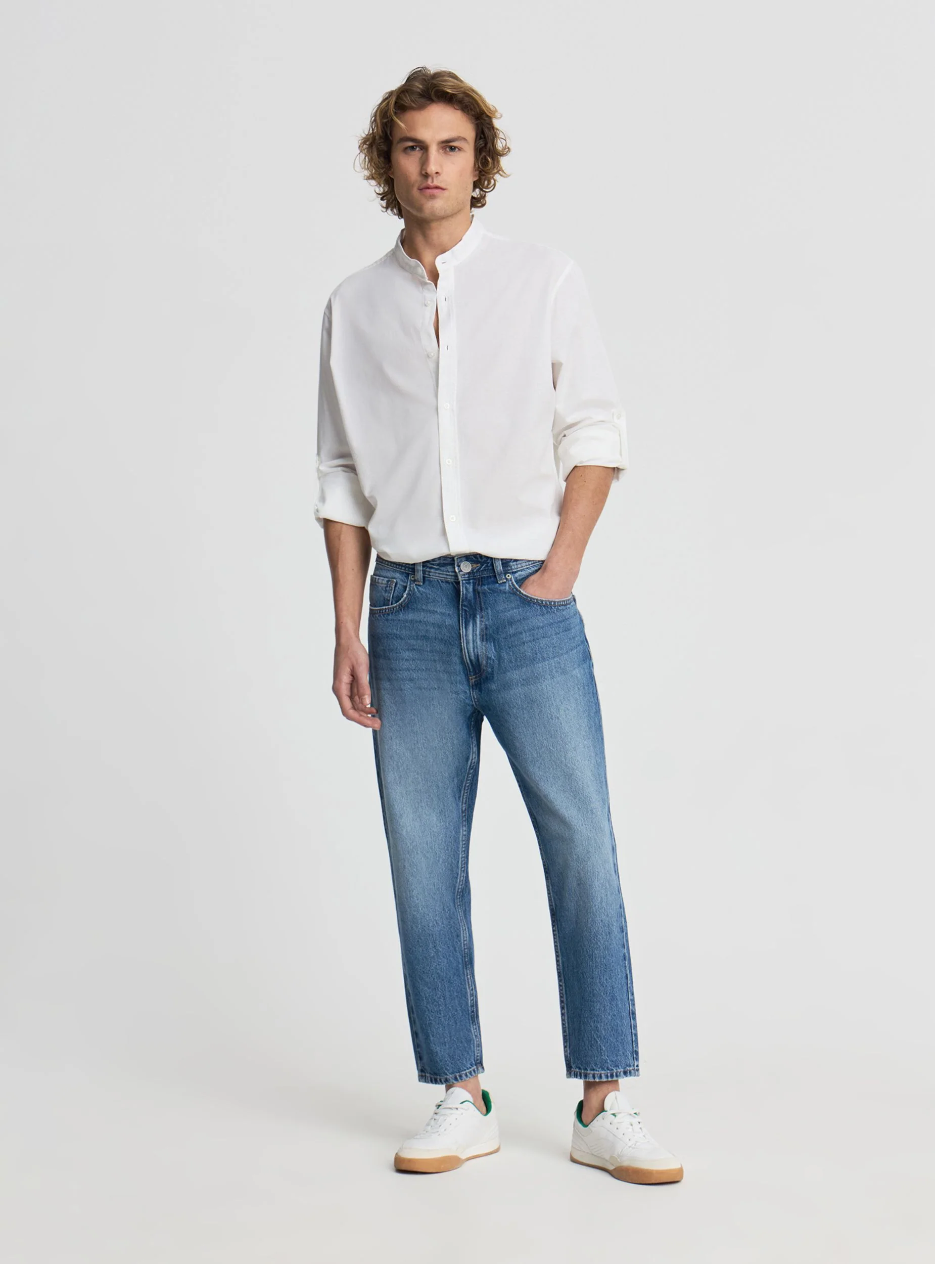 Camicia collo coreana misto lino