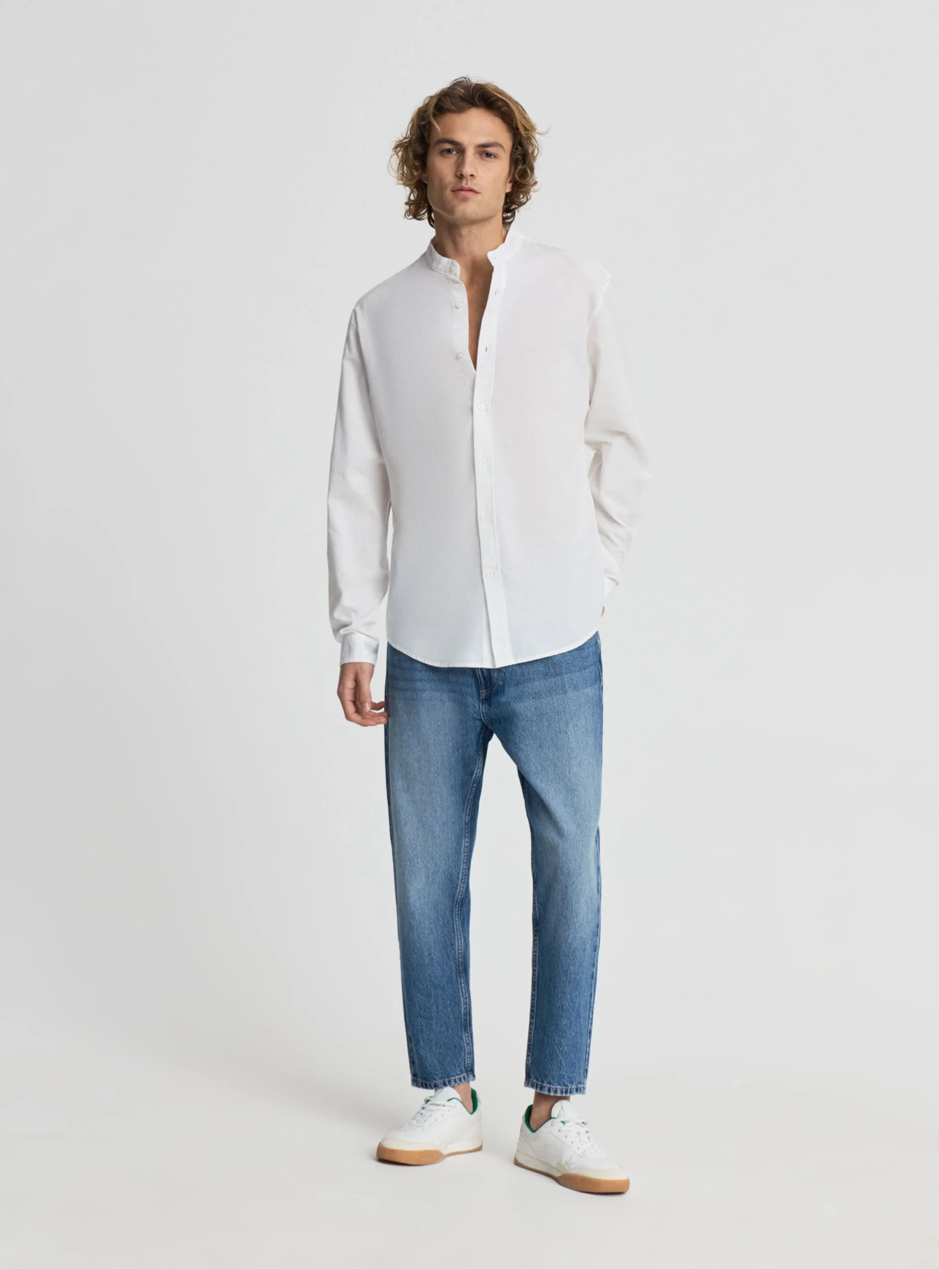 Camicia collo coreana misto lino - Image 4