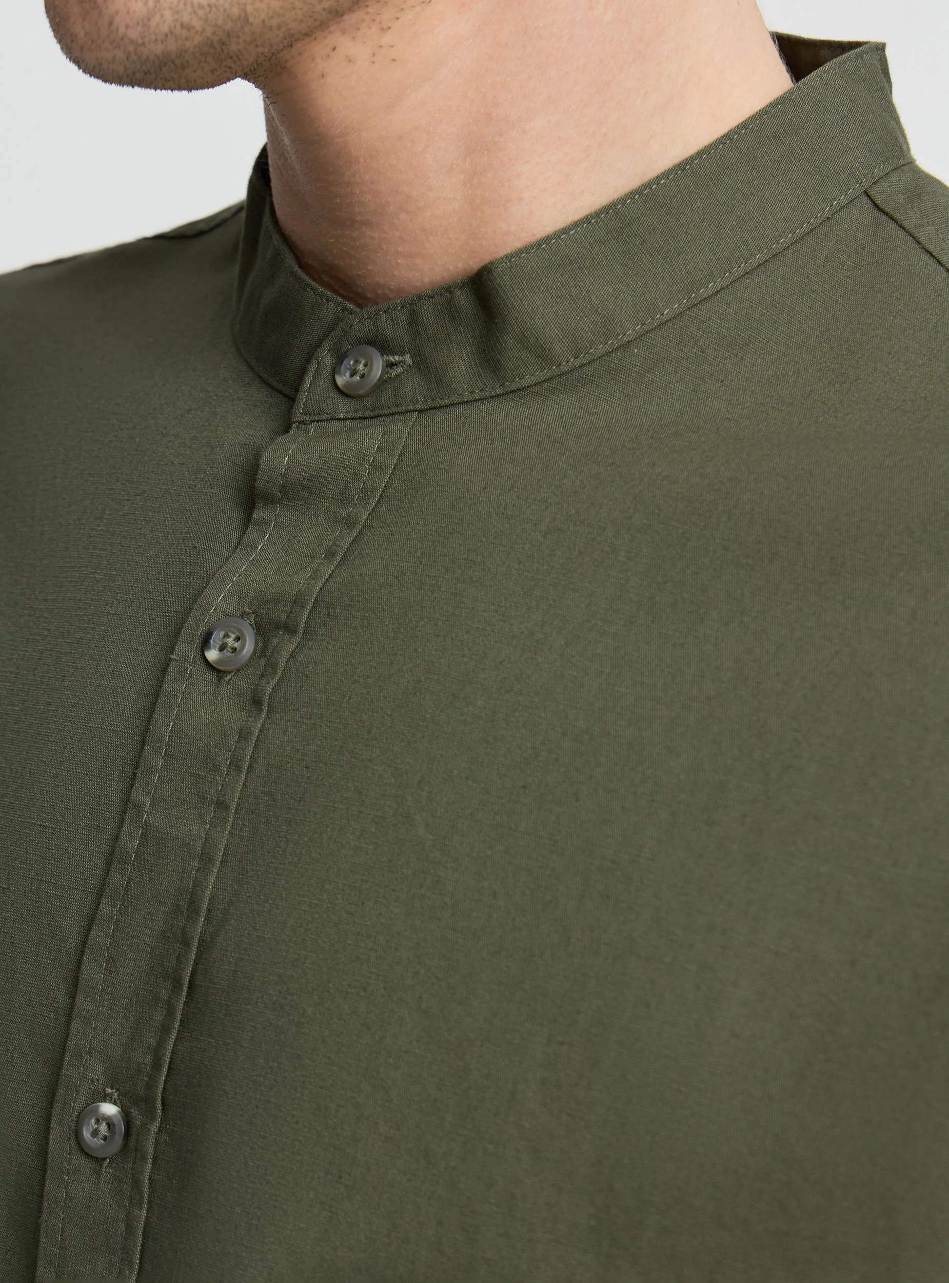 Camicia collo coreana misto lino - Image 2