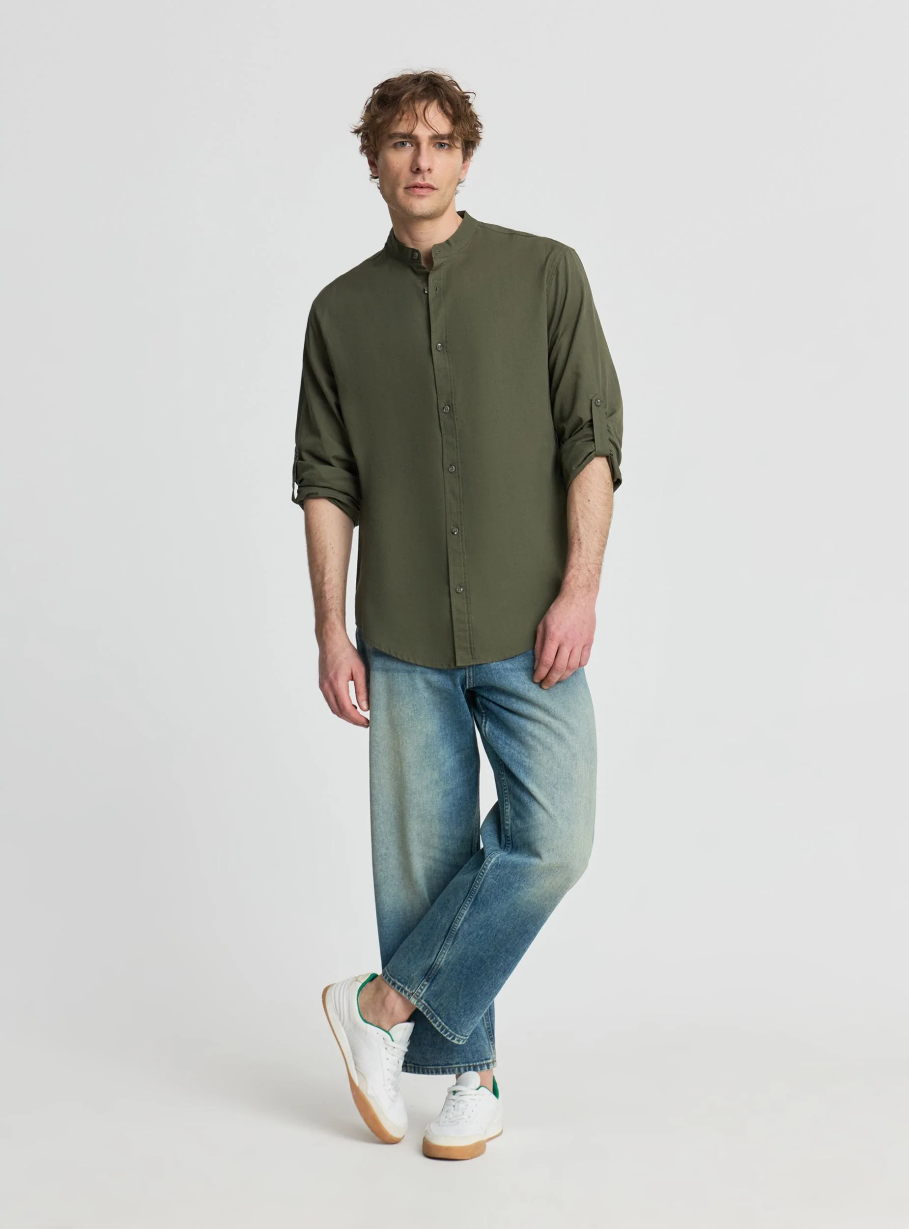 Camicia collo coreana misto lino - Image 3