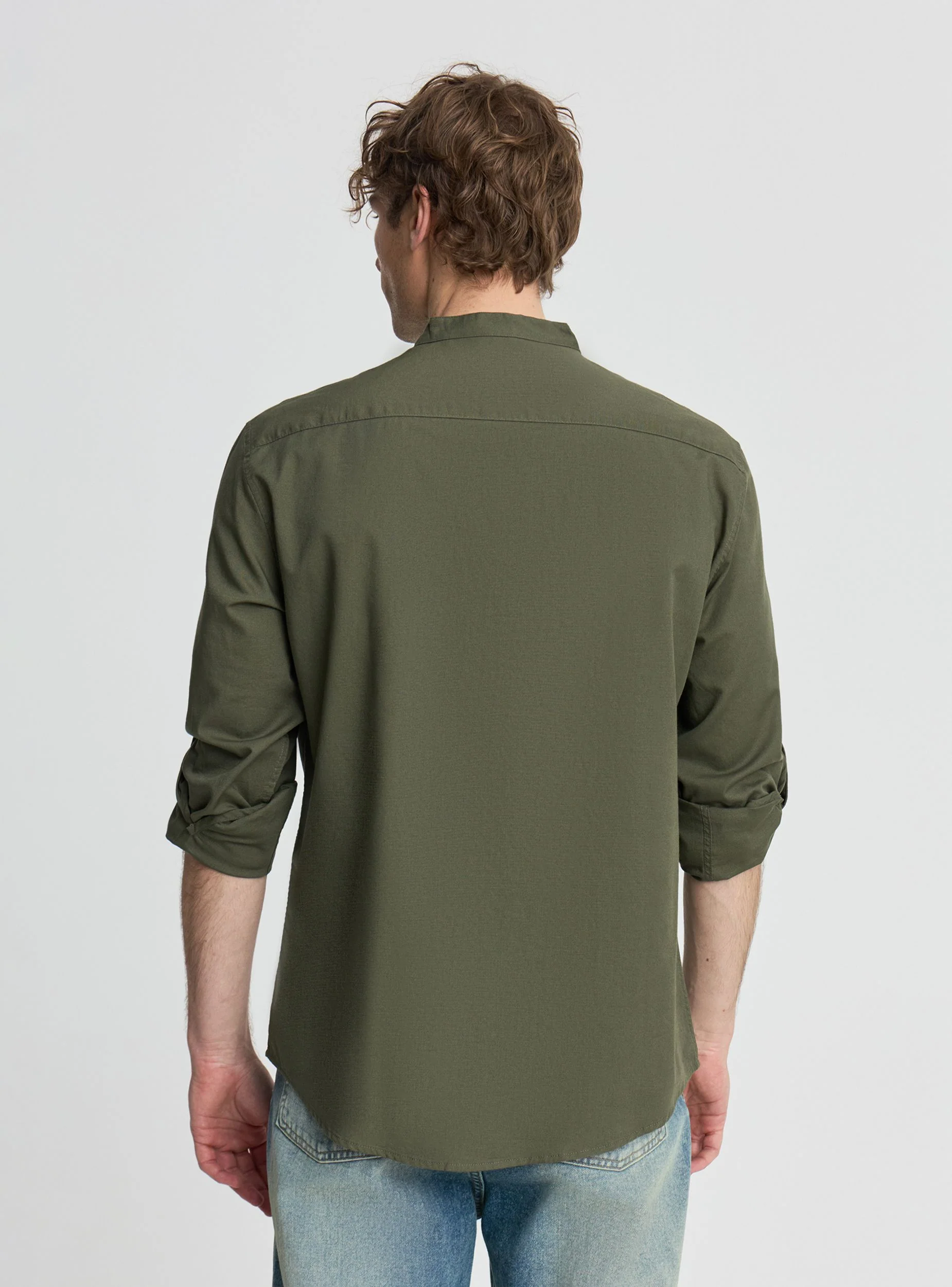 Camicia collo coreana misto lino - Image 4
