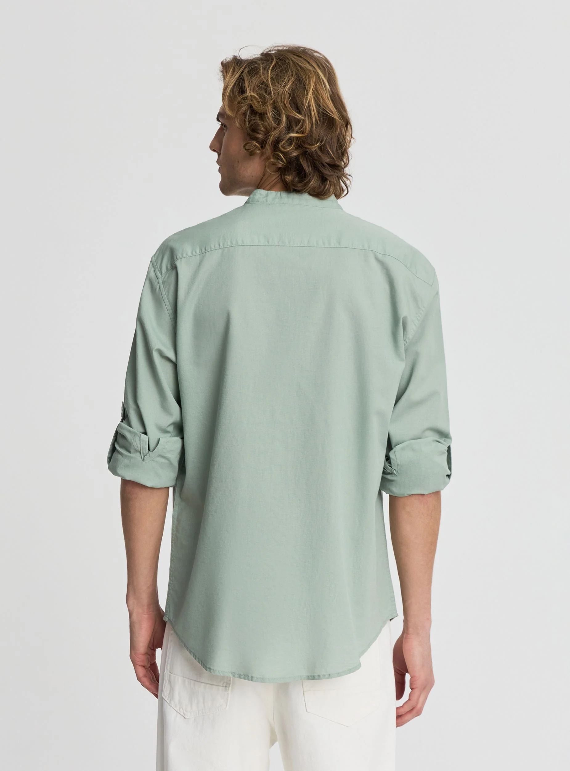 Camicia collo coreana misto lino - Image 3