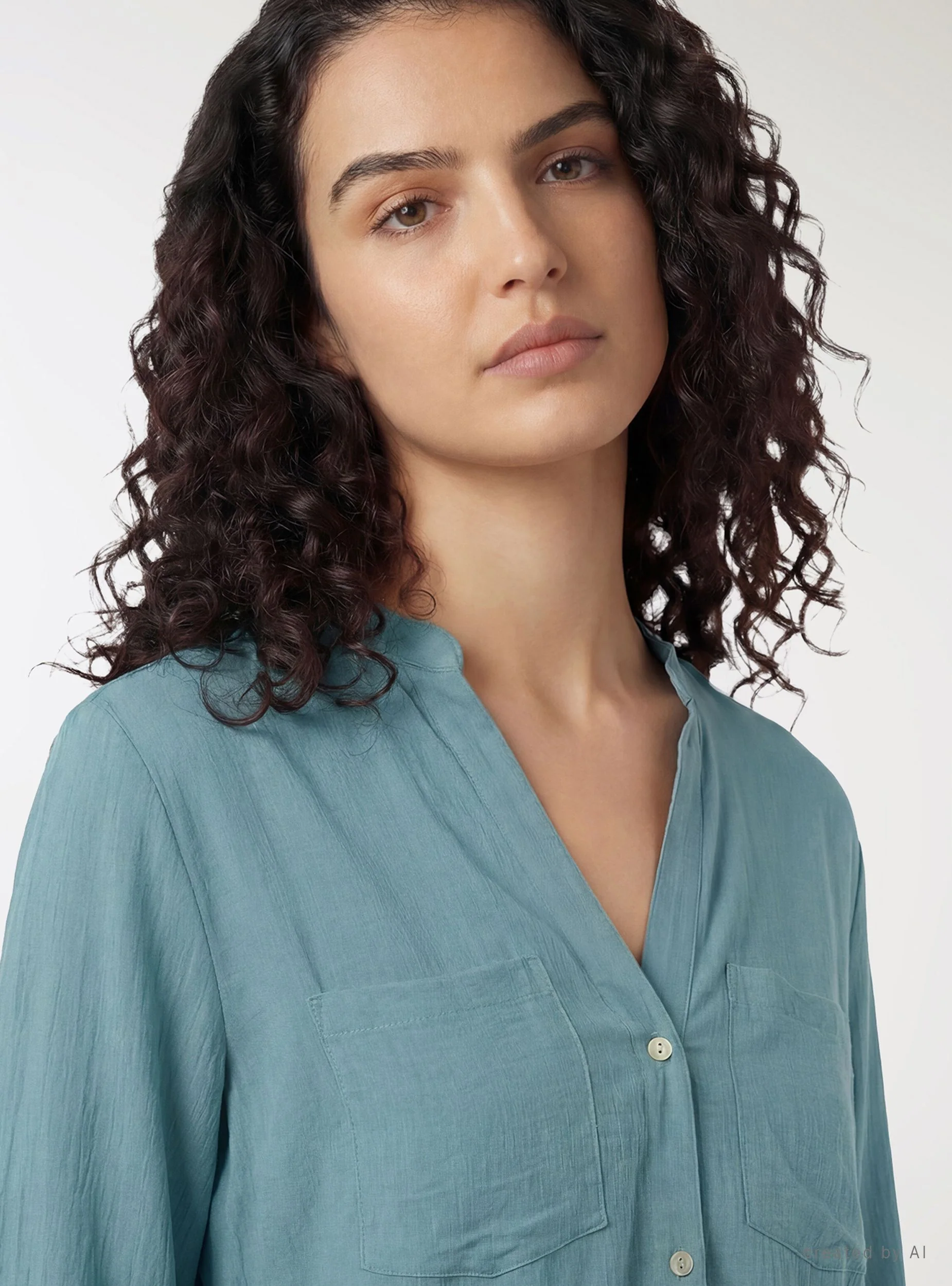 Camicia con collo coreana e taschini - Image 4
