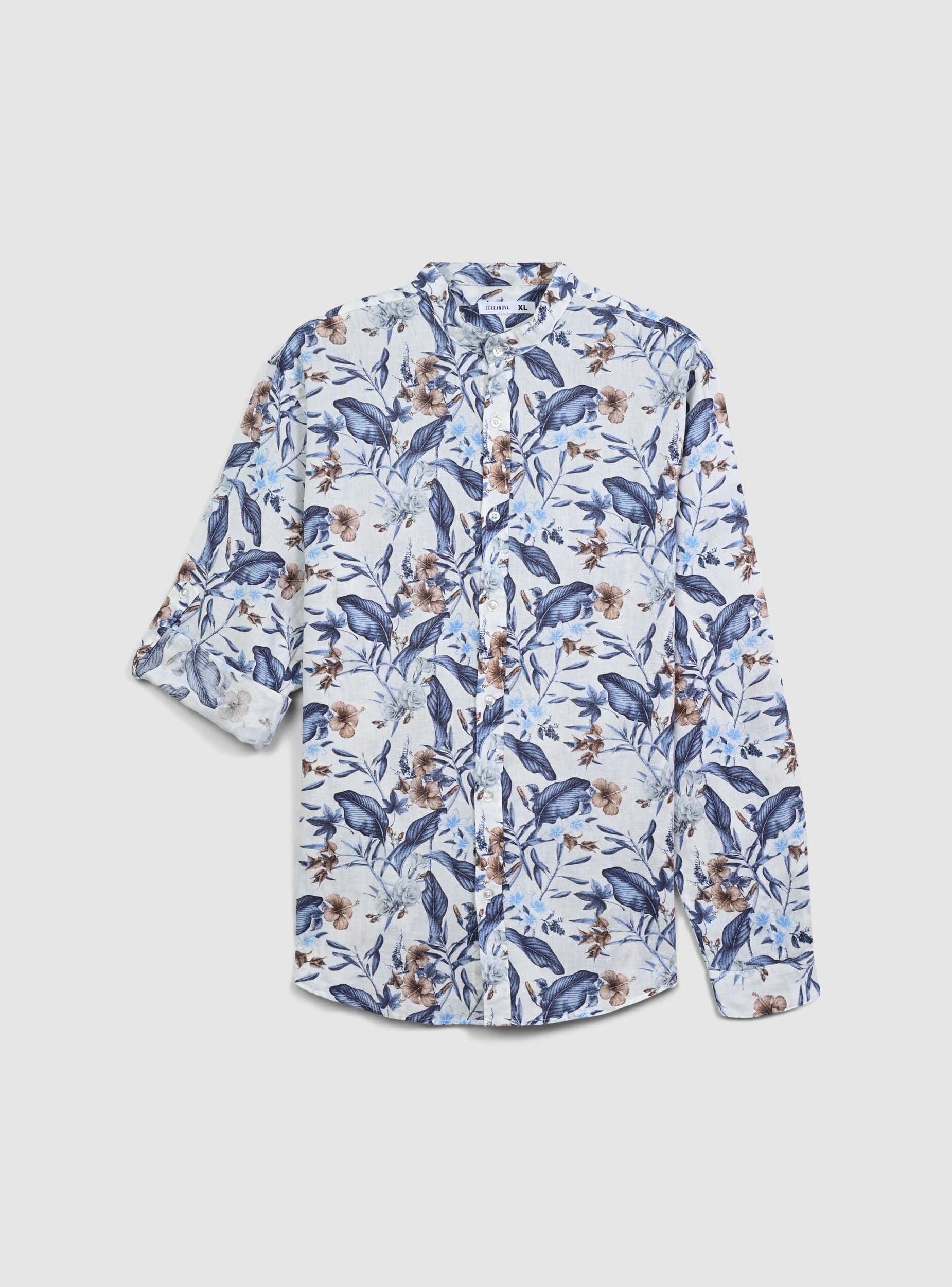 Camicia coreana a fiori in misto lino - Image 3