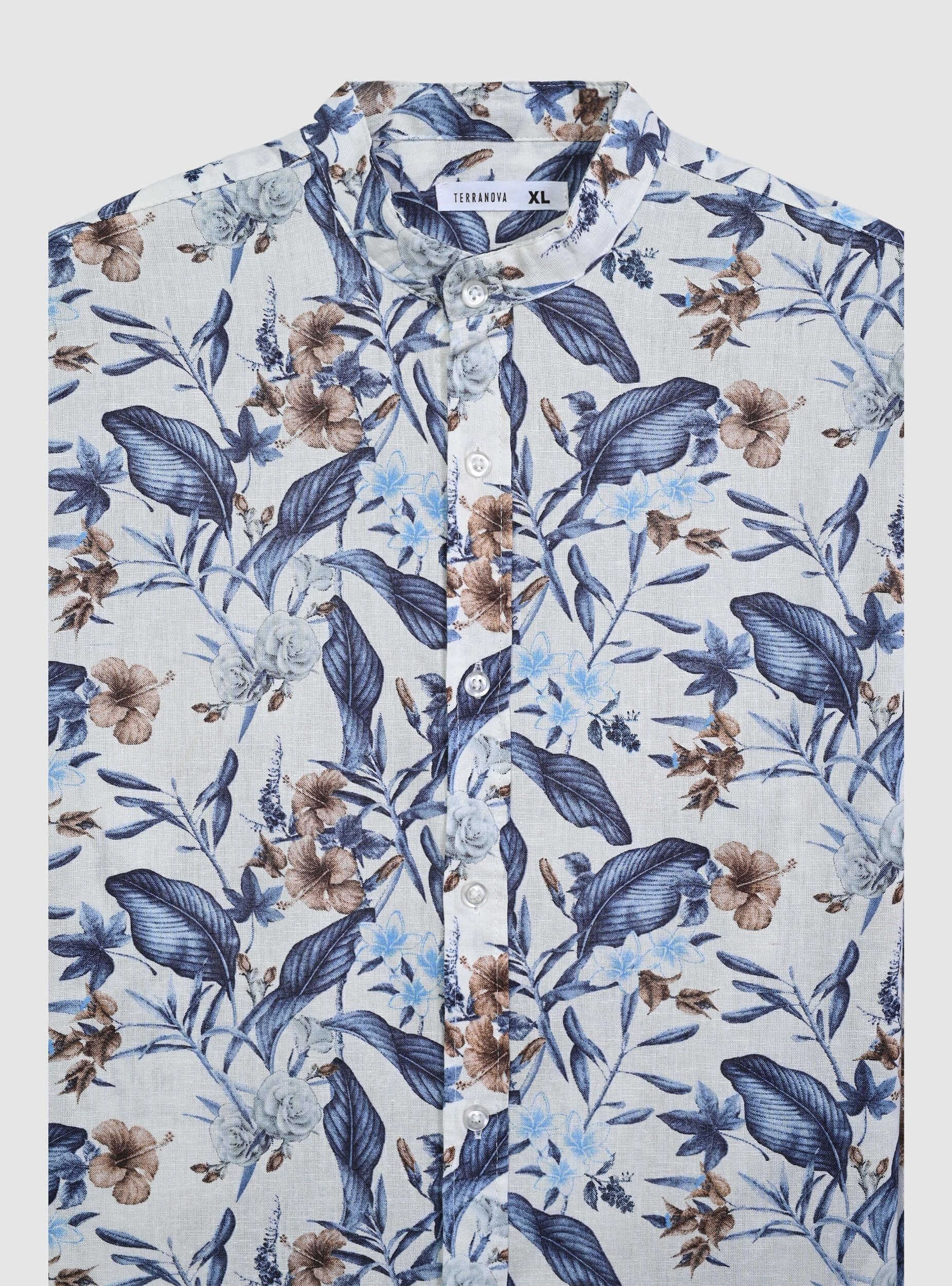 Camicia coreana a fiori in misto lino - Image 4