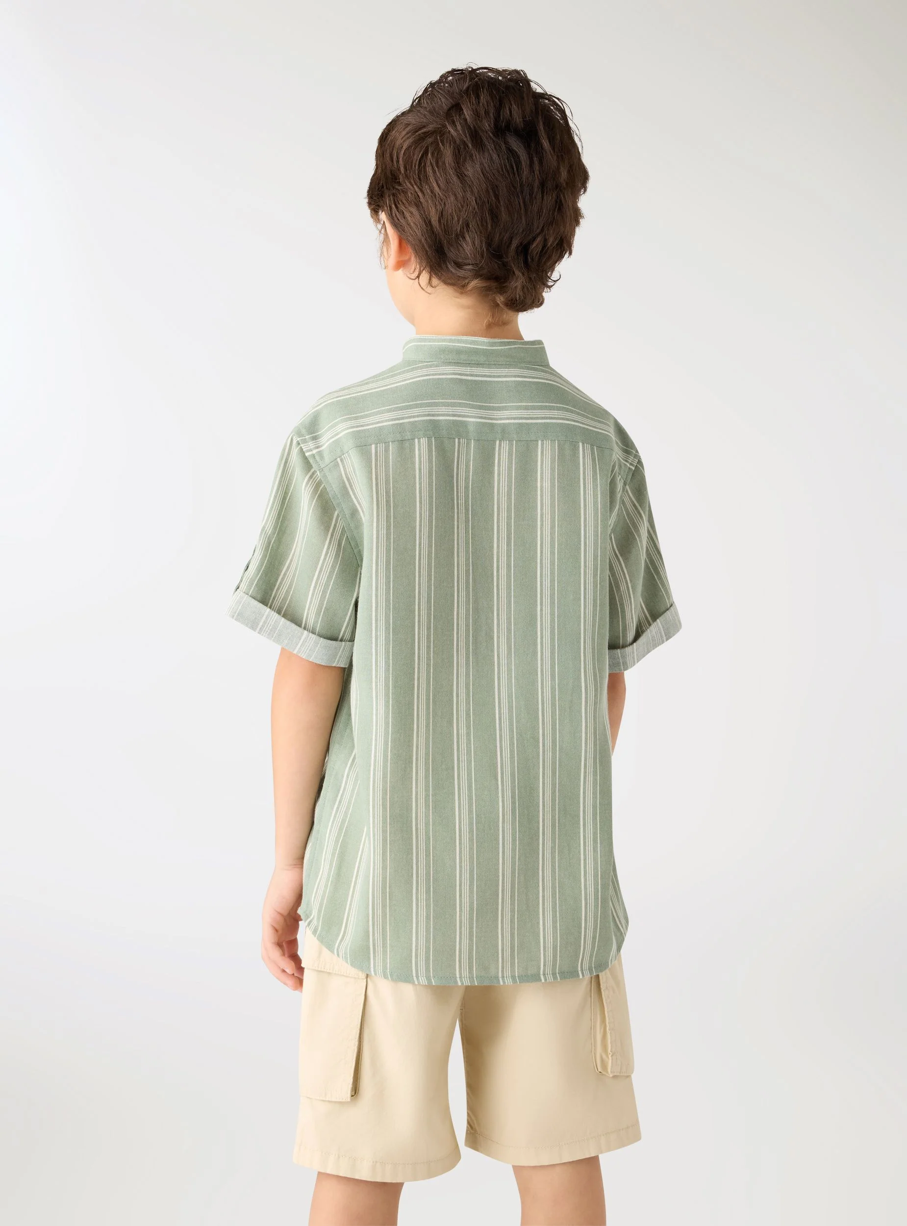 Camicia coreana a righe effetto lino - Image 2