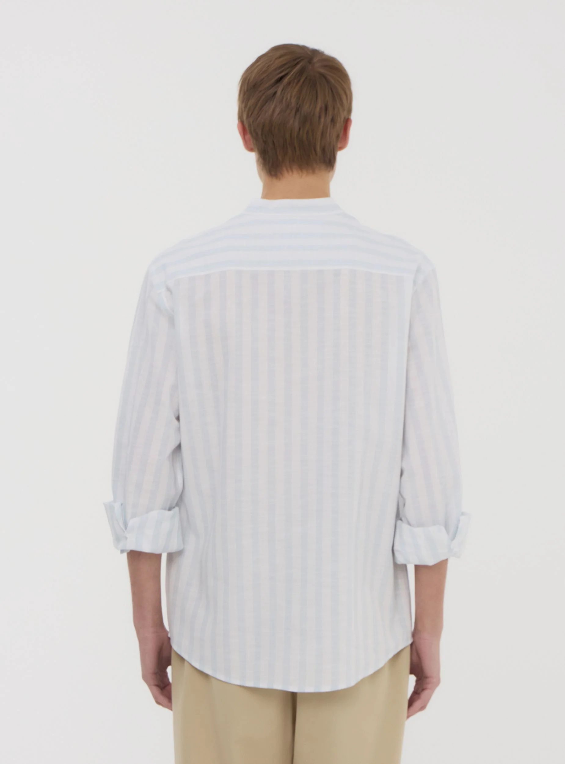 Camicia coreana a righe in misto lino - Image 3