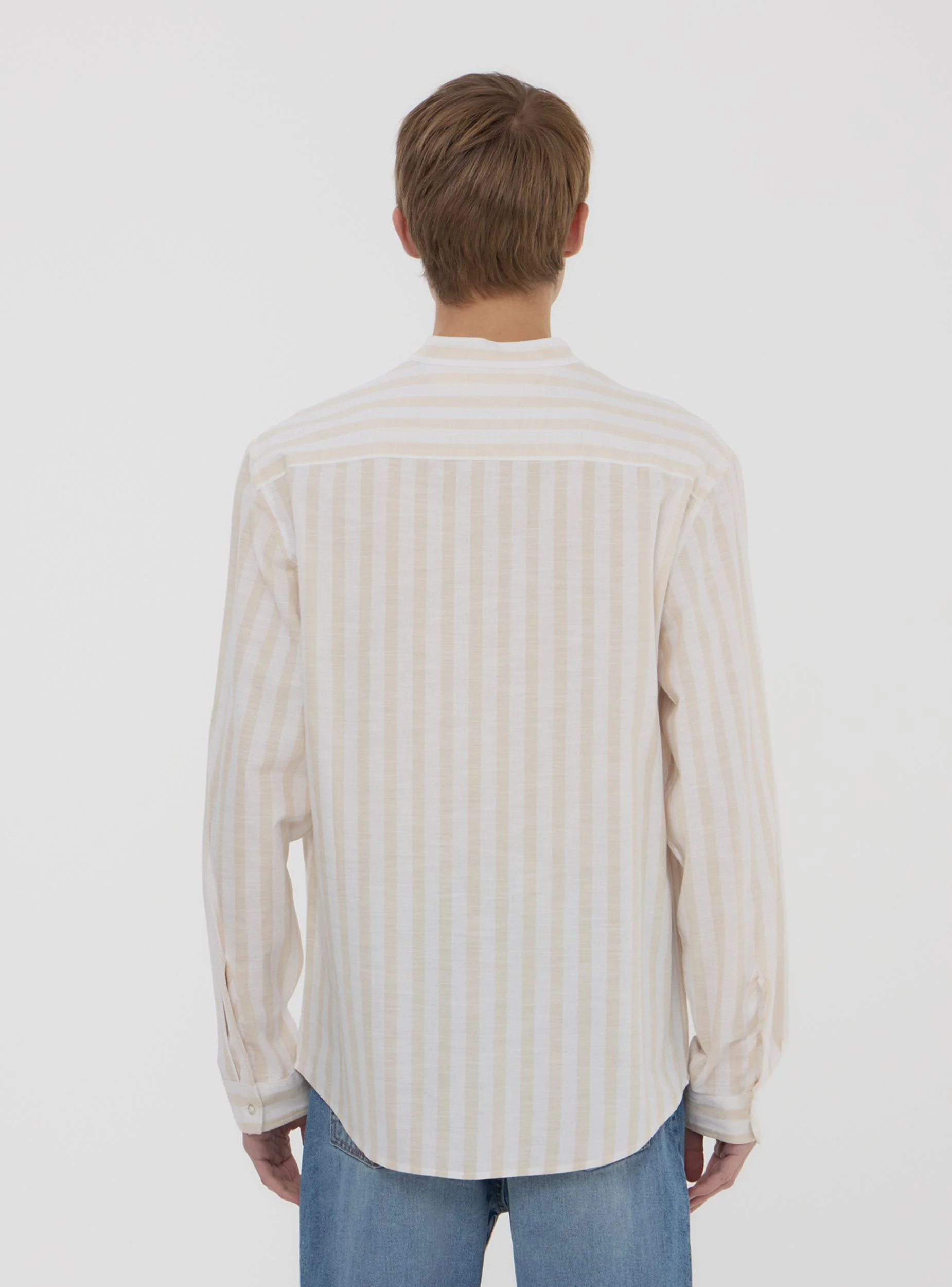 Camicia coreana a righe in misto lino - Image 2
