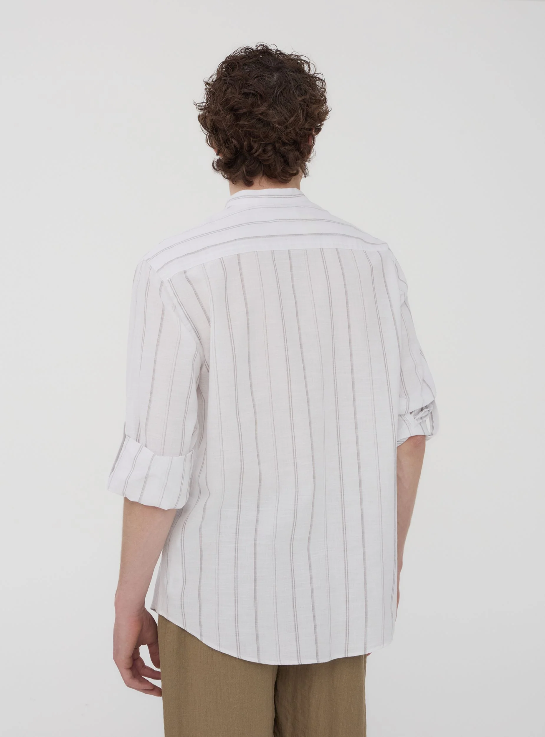Camicia coreana in misto lino a righe - Image 3