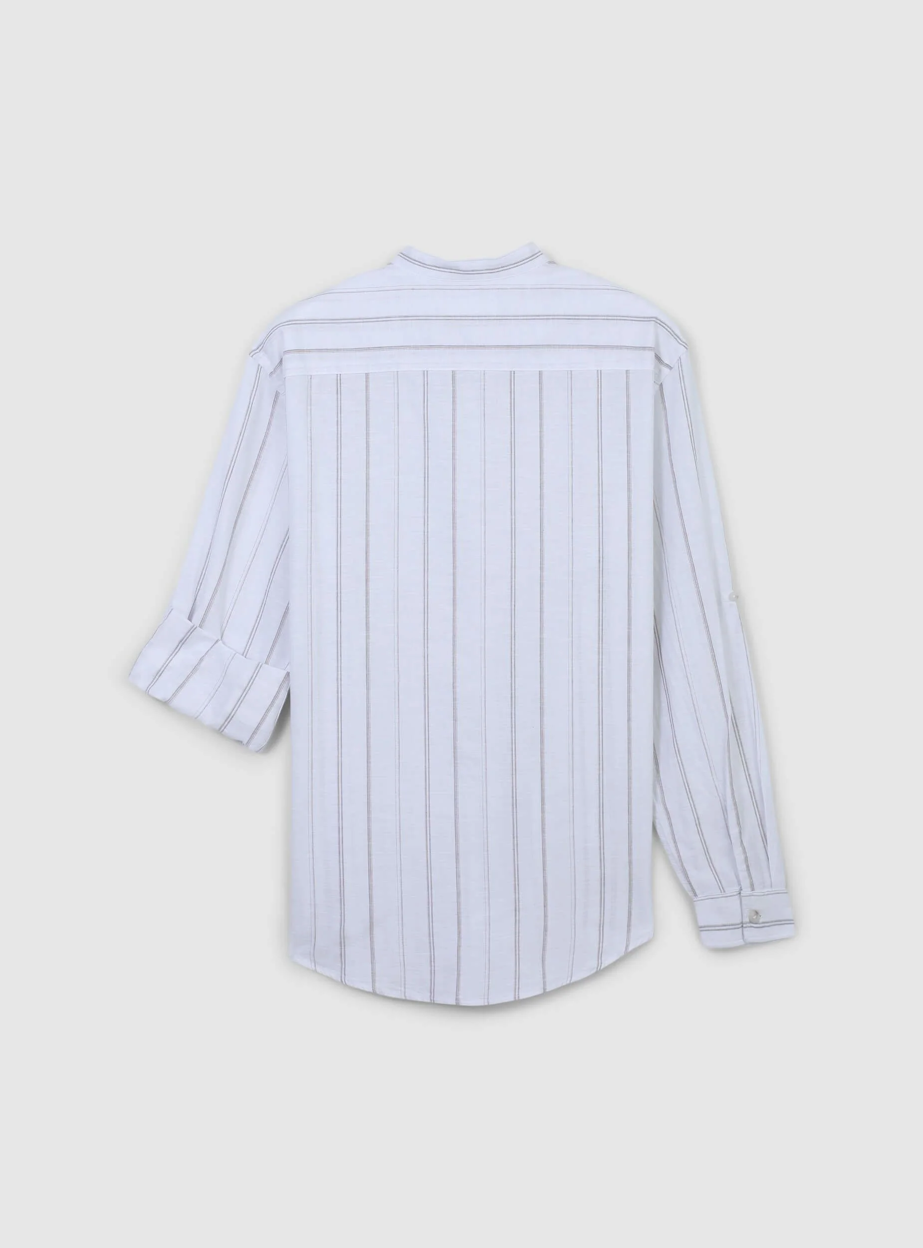Camicia coreana in misto lino a righe - Image 4
