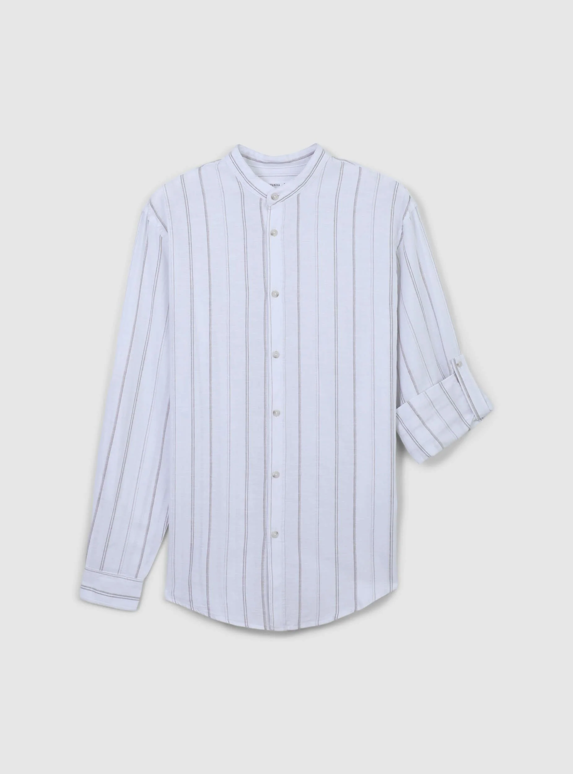 Camicia coreana in misto lino a righe - Image 5